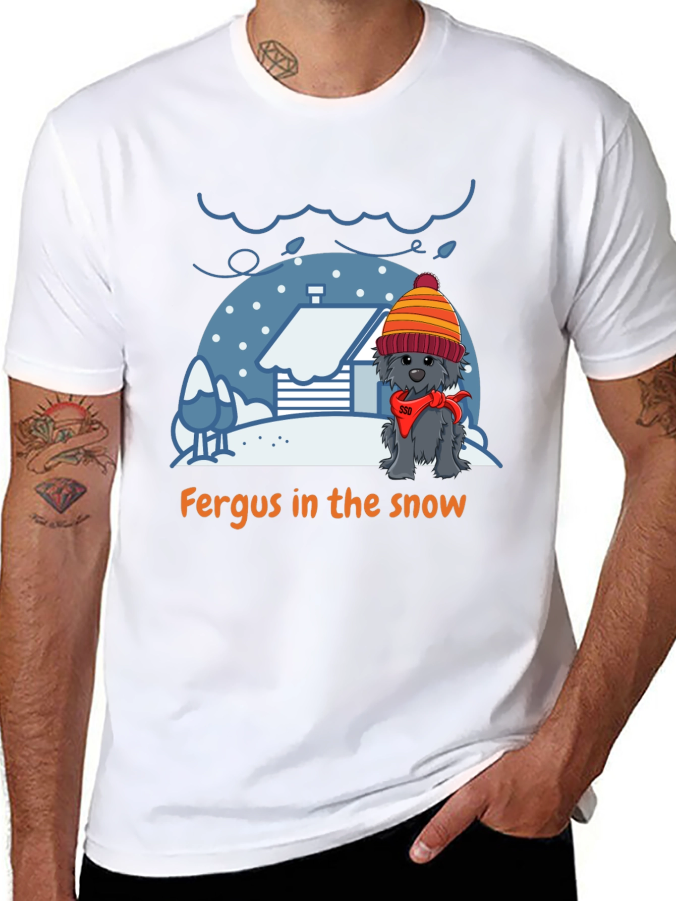 Fergus in the Snow T-Shirt – Cute Winter Dog Tee