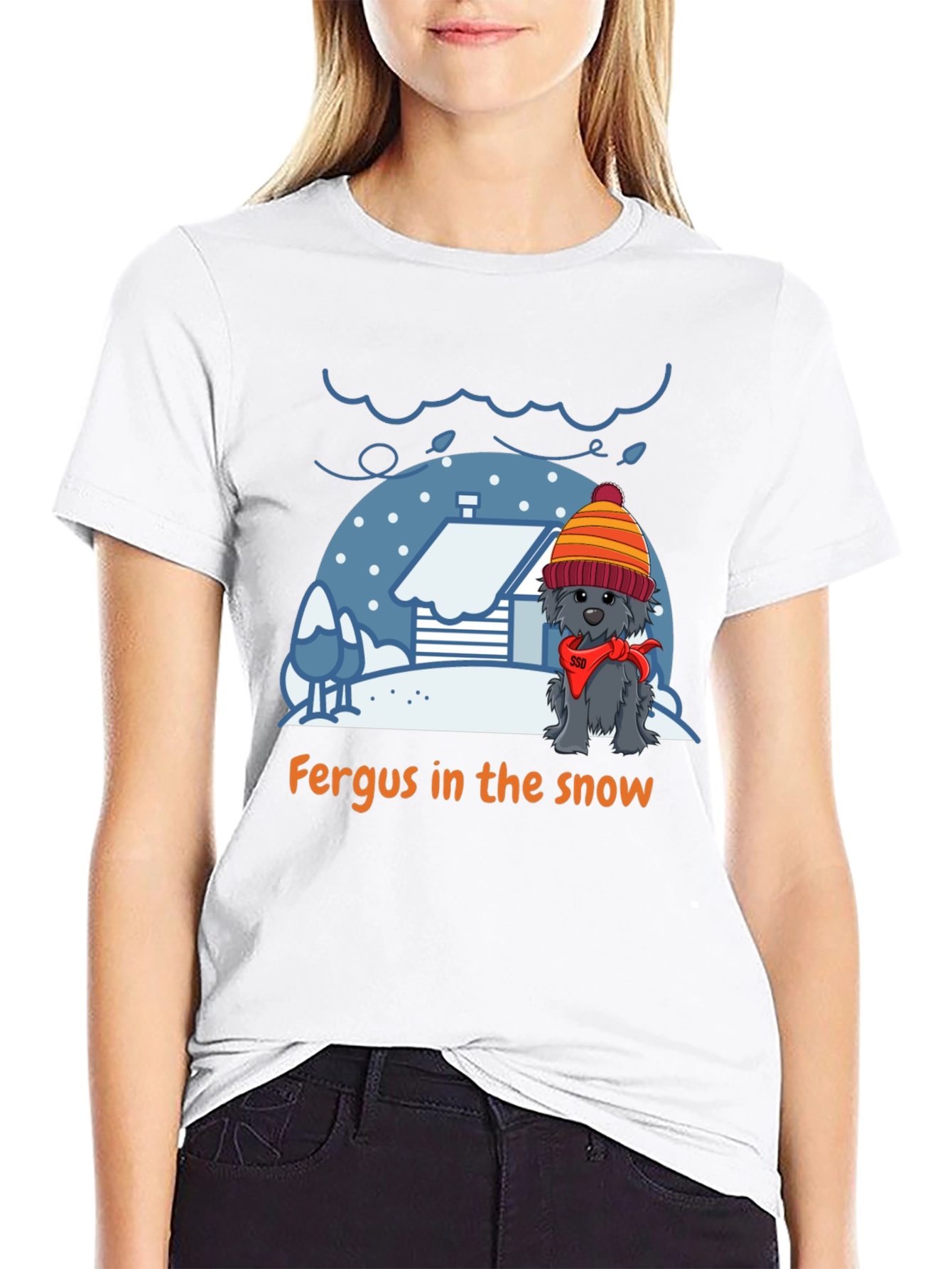 Fergus in the Snow T-Shirt – Cute Winter Dog Tee