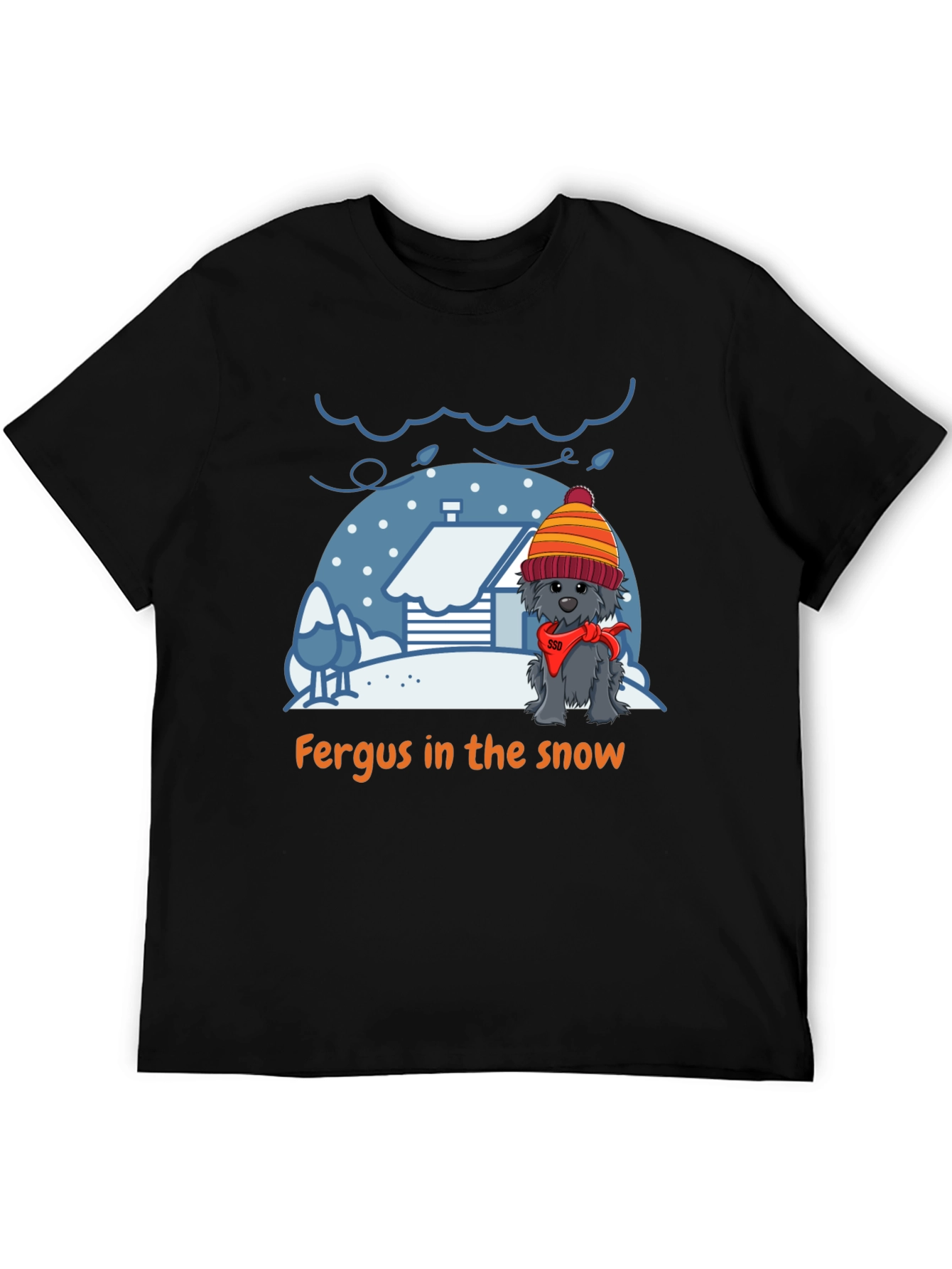 Fergus in the Snow T-Shirt – Cute Winter Dog Tee