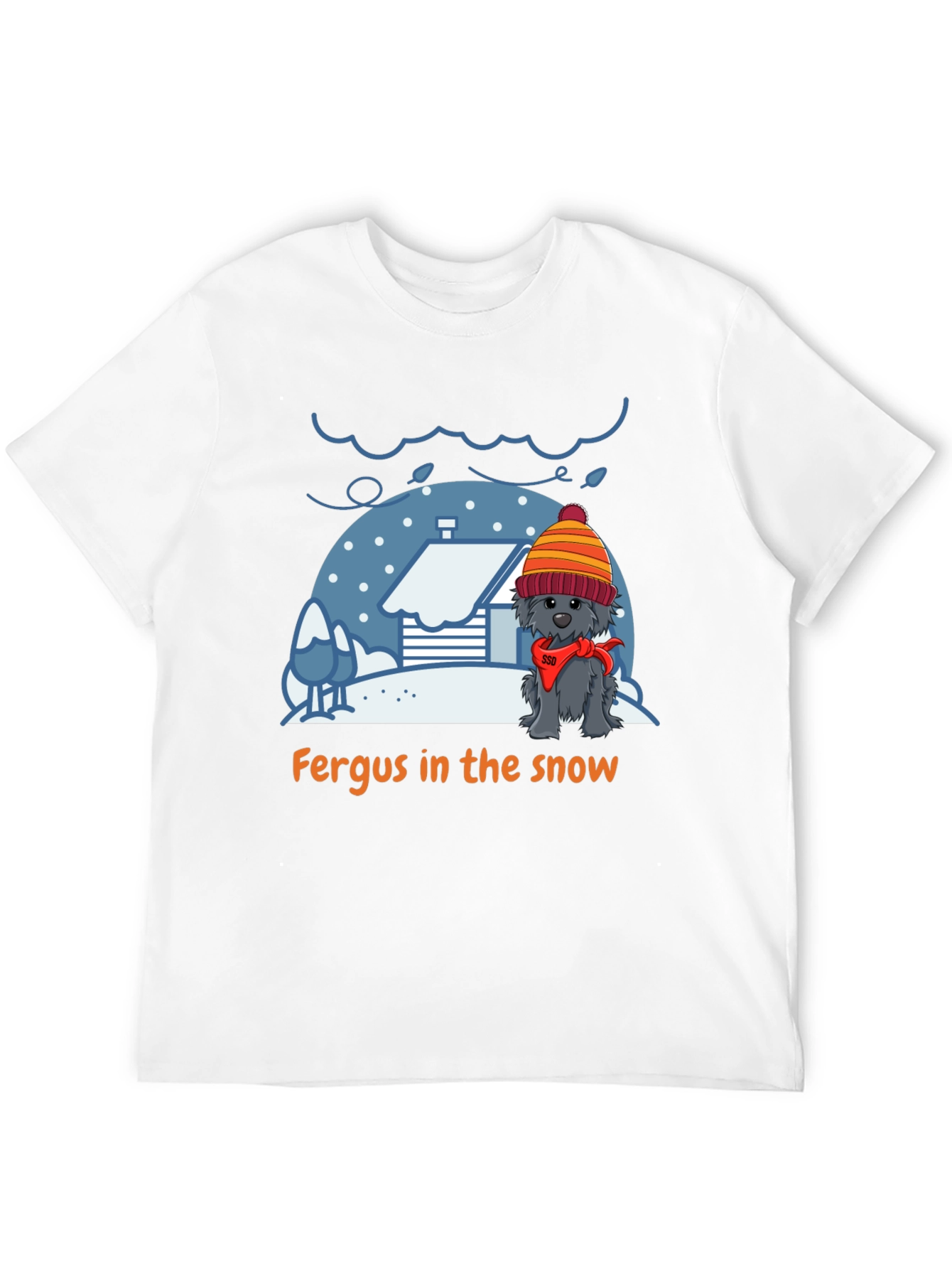 Fergus in the Snow T-Shirt – Cute Winter Dog Tee