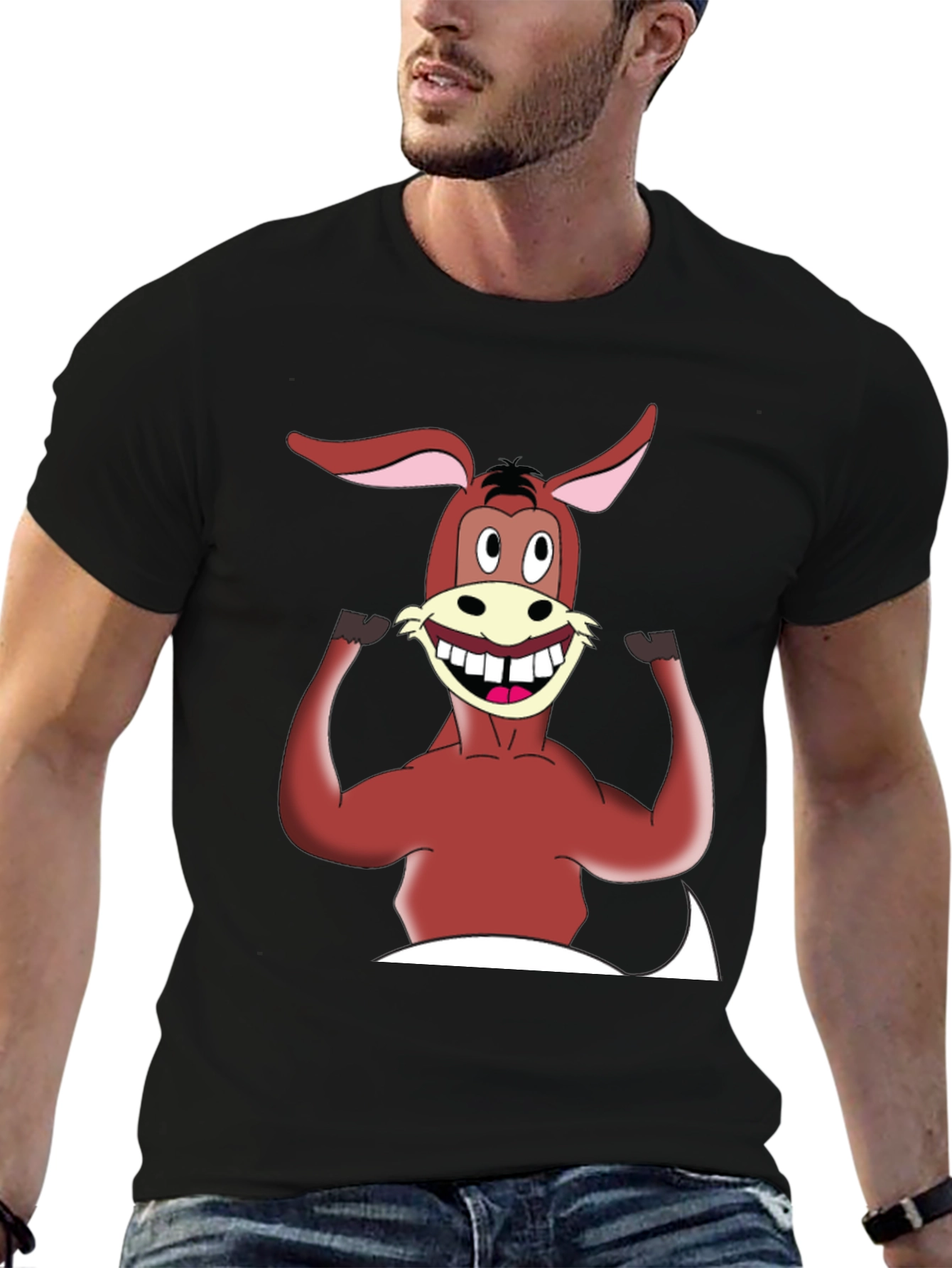 Cartoon Donkey Graphic Tee - Mens Black T-Shirt