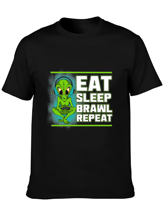 Eat Sleep Brawl Repeat Alien Gamer T-Shirt