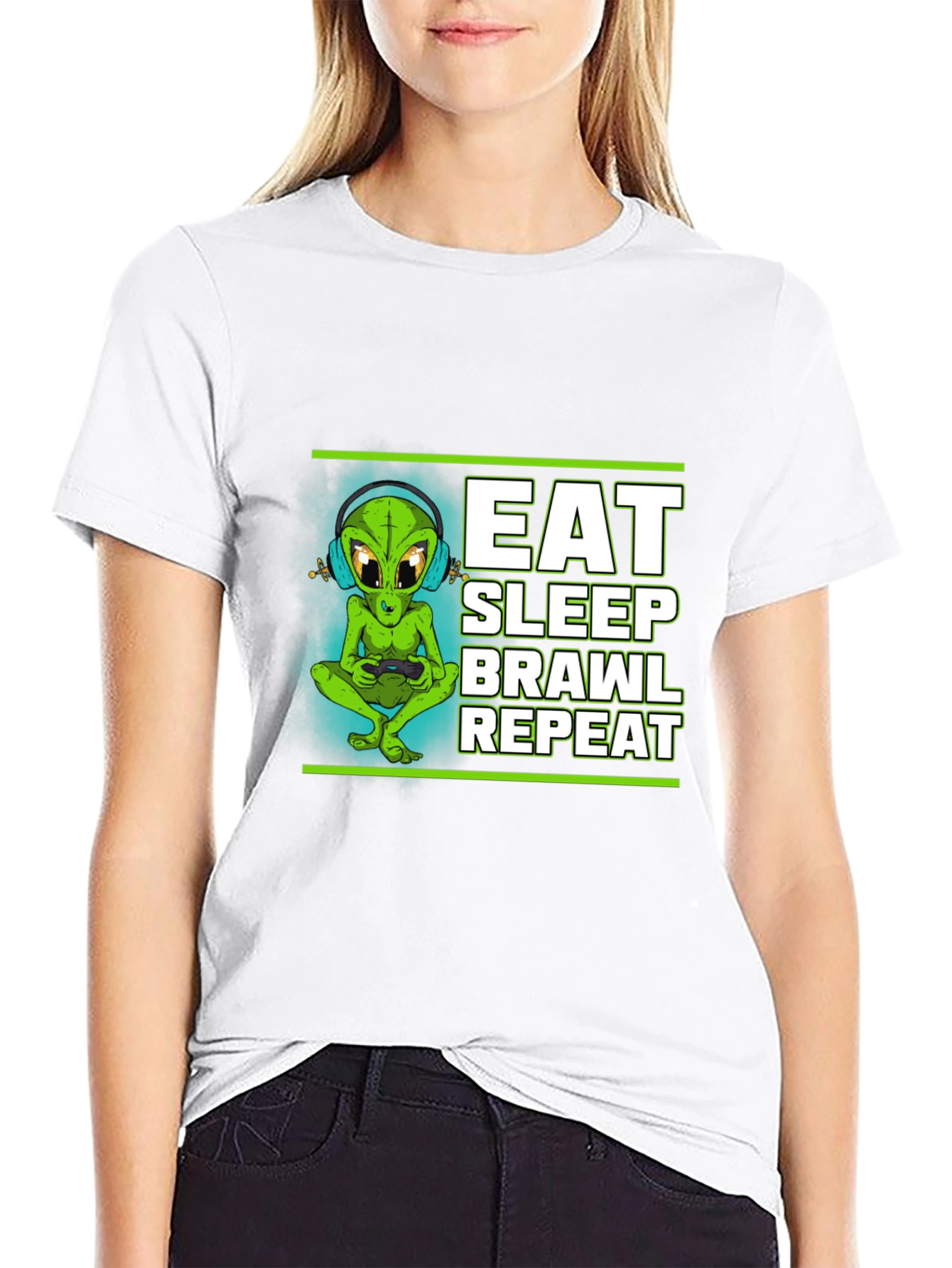 Eat Sleep Brawl Repeat Alien Gamer T-Shirt