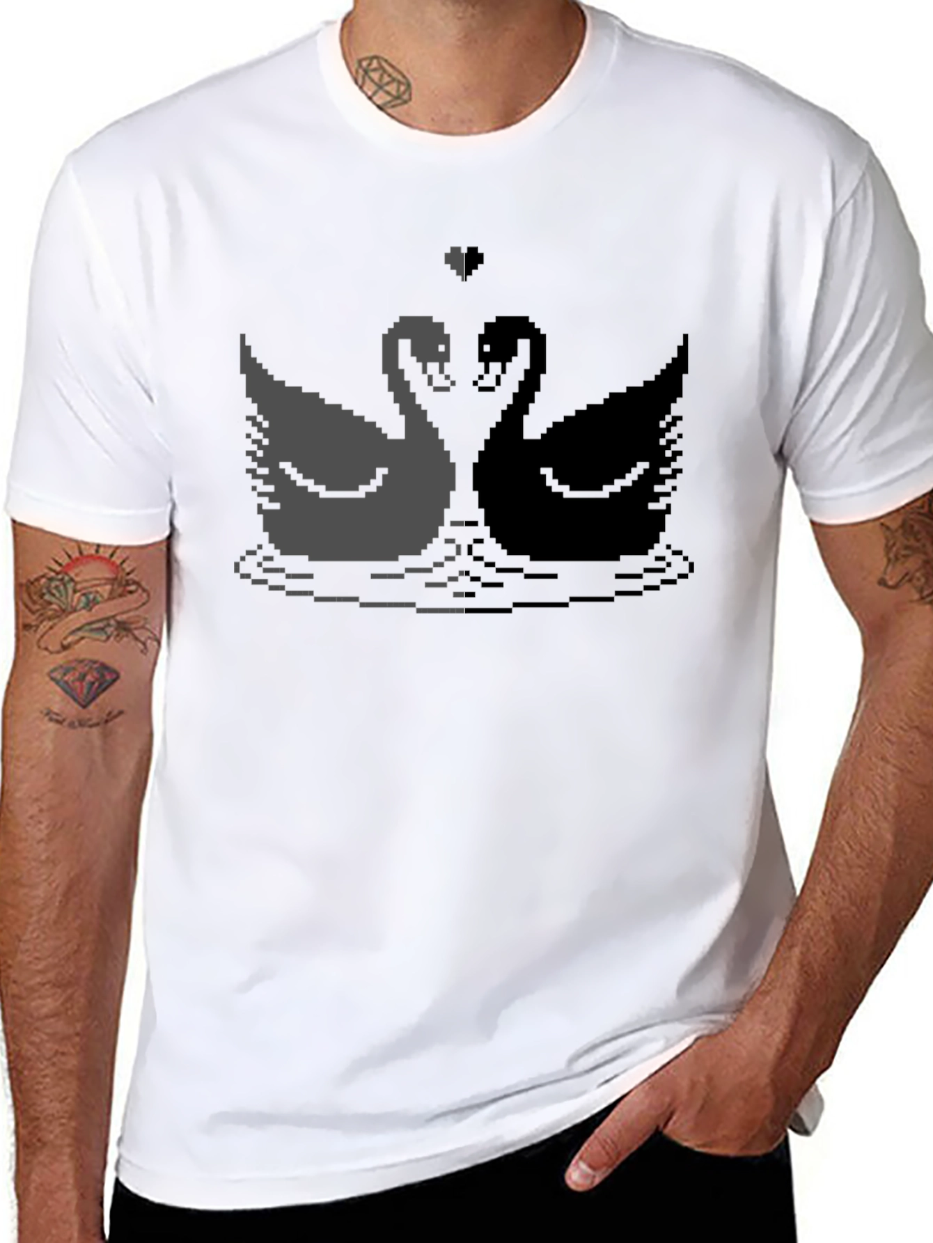 Pixel Swan Love T-Shirt - Black