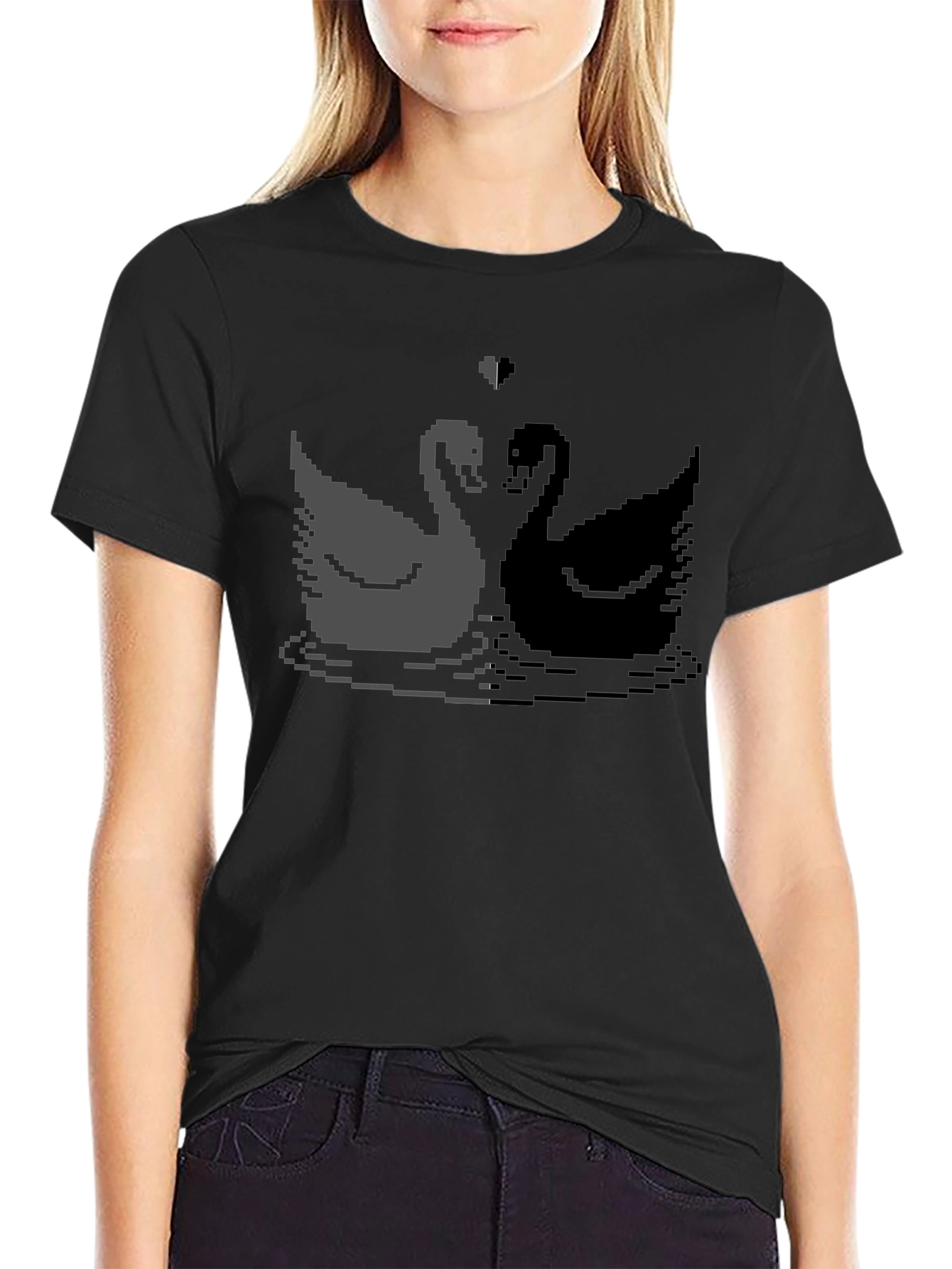 Pixel Swan Love T-Shirt - Black