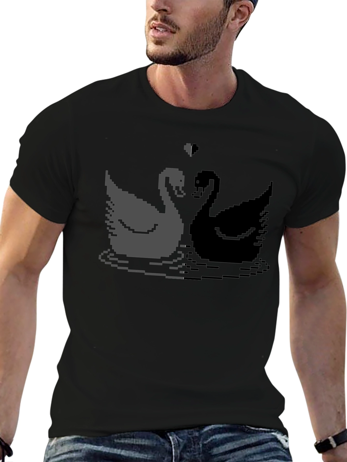 Pixel Swan Love T-Shirt - Black