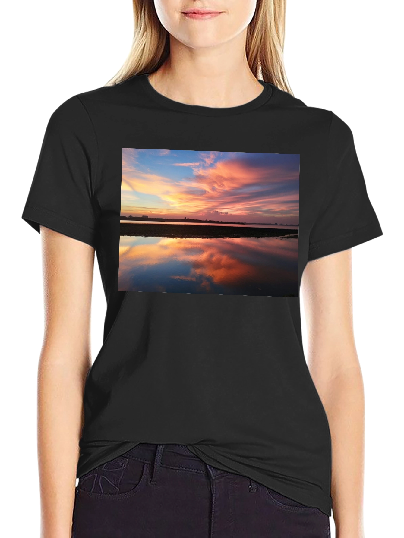 Sunset Reflection Graphic Tee - Black
