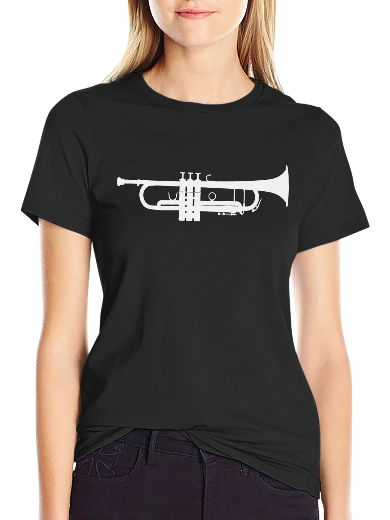 Trumpet Graphic Tee - Black Cotton Music Shirt
