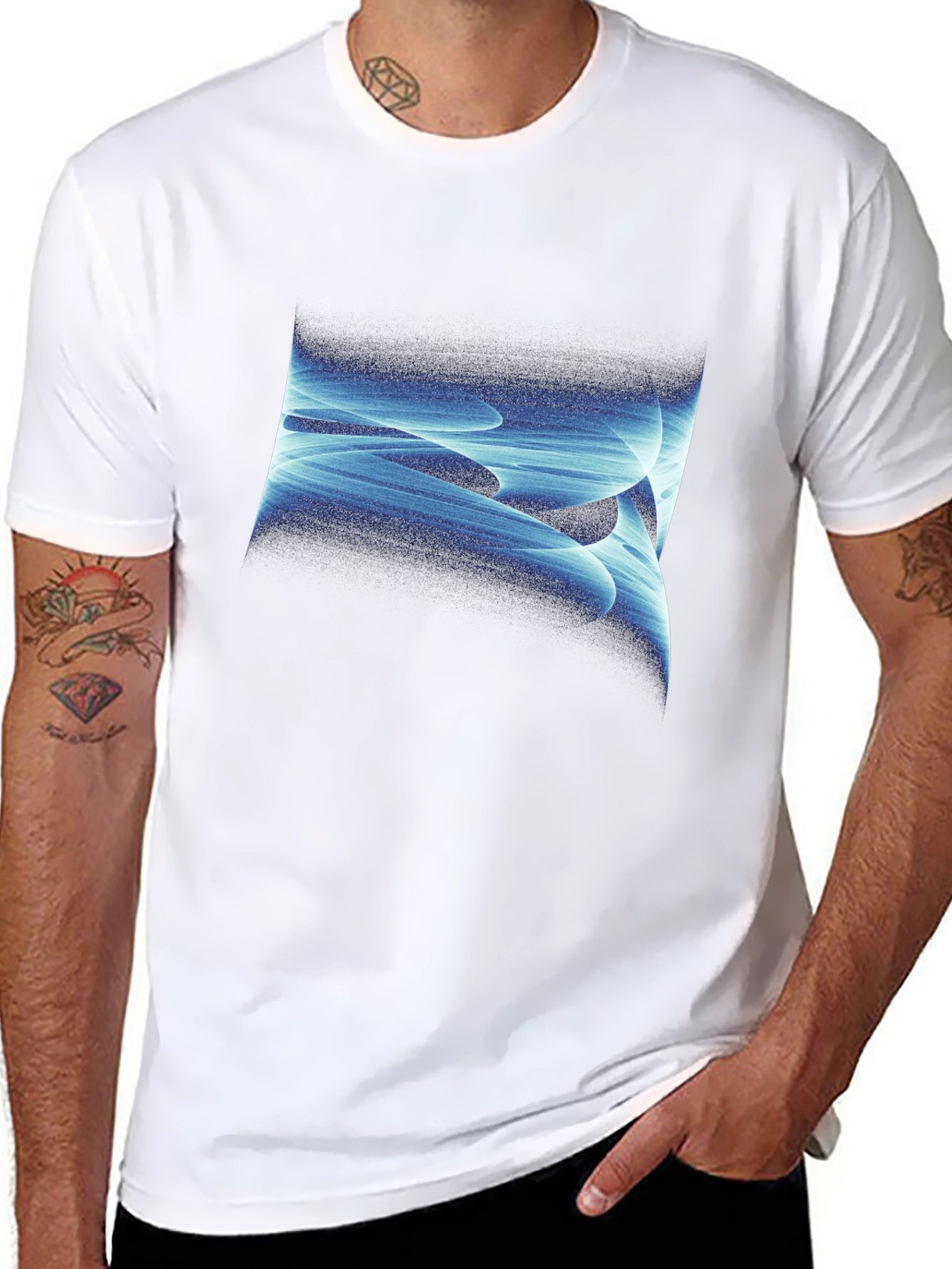Abstract Blue Swirl Graphic Black T-Shirt