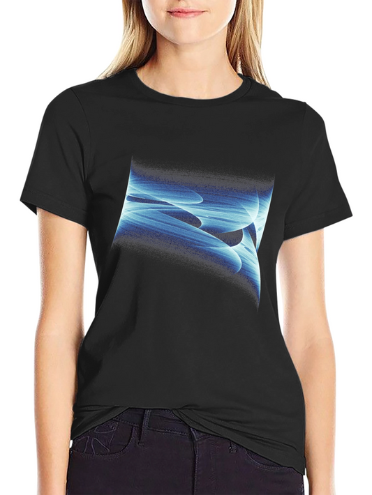 Abstract Blue Swirl Graphic Black T-Shirt