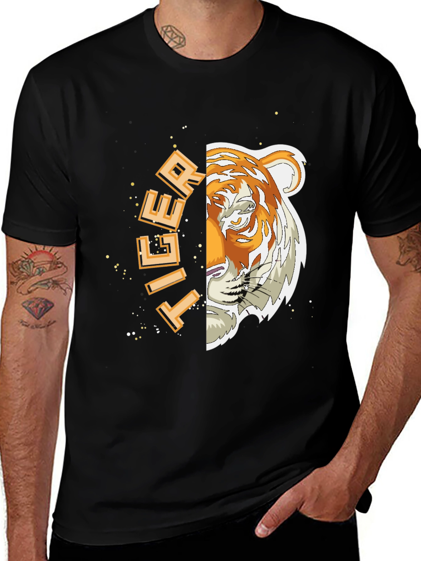 Tiger Graphic Print Black T-Shirt