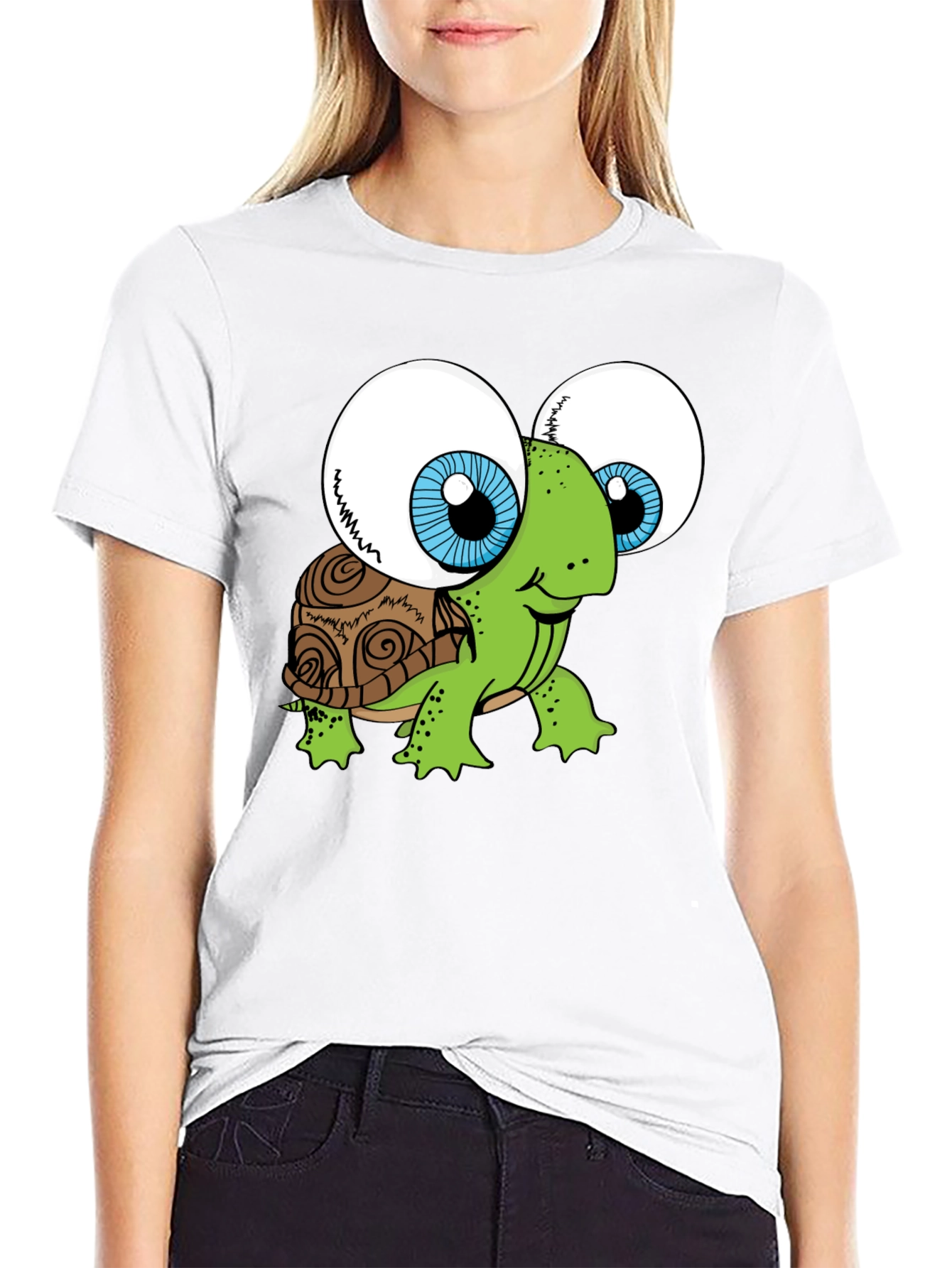 Funny Turtle Googly Eyes Black T-Shirt