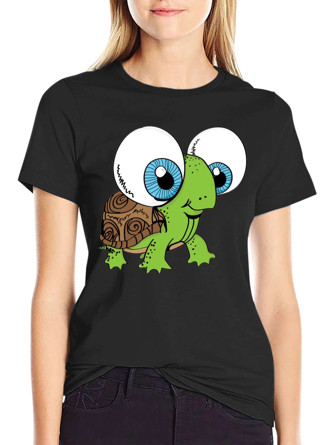 Funny Turtle Googly Eyes Black T-Shirt