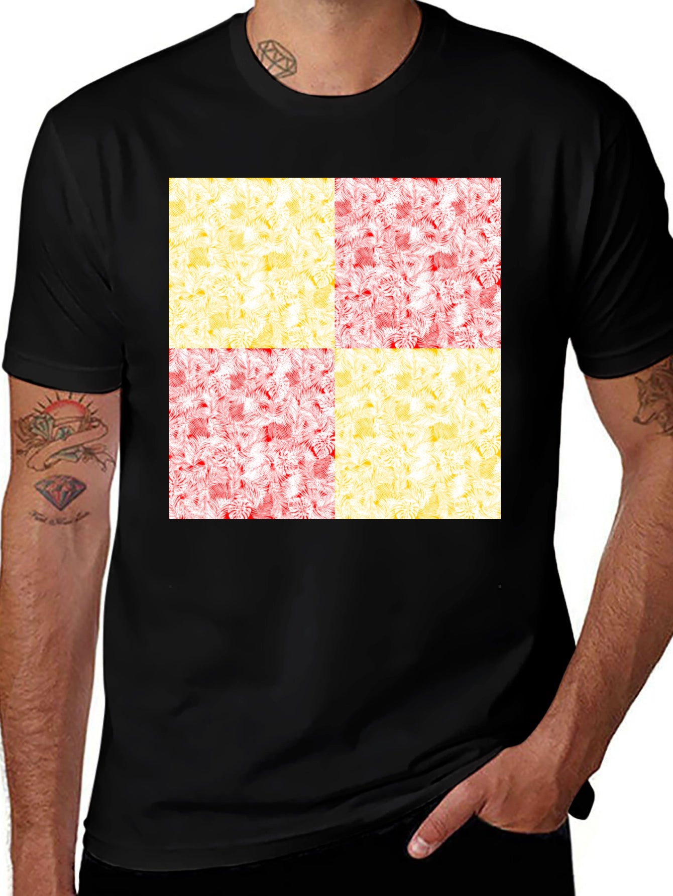 Modern Checkerboard Graphic Print Crew Neck T-Shirt