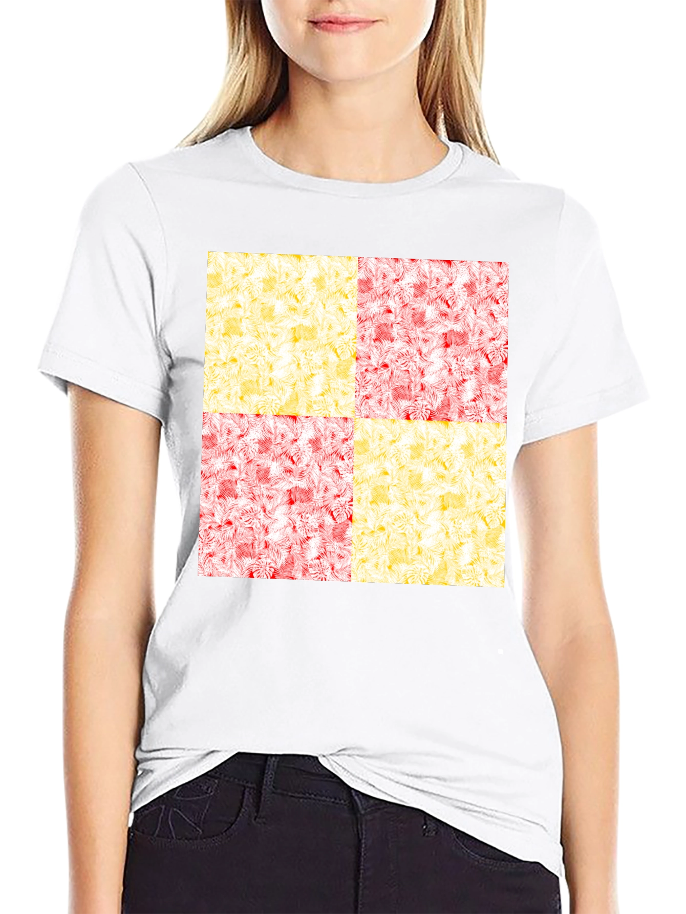 Modern Checkerboard Graphic Print Crew Neck T-Shirt