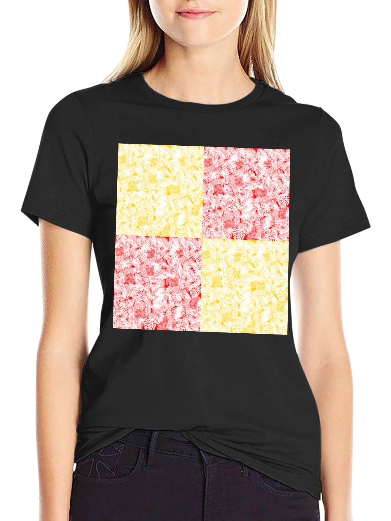 Modern Checkerboard Graphic Print Crew Neck T-Shirt