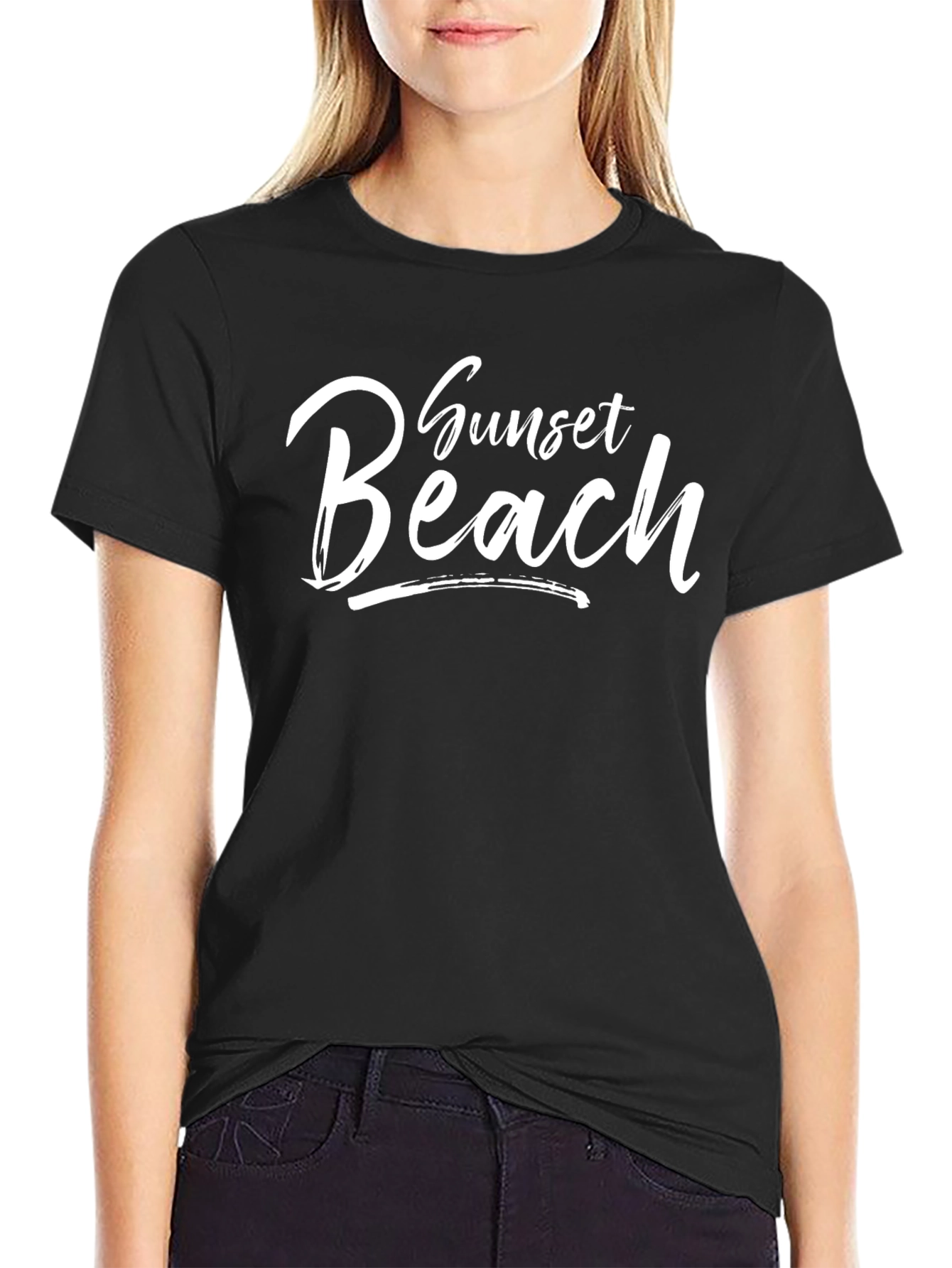 Sunset Beach Graphic Tee - Casual Black T-Shirt