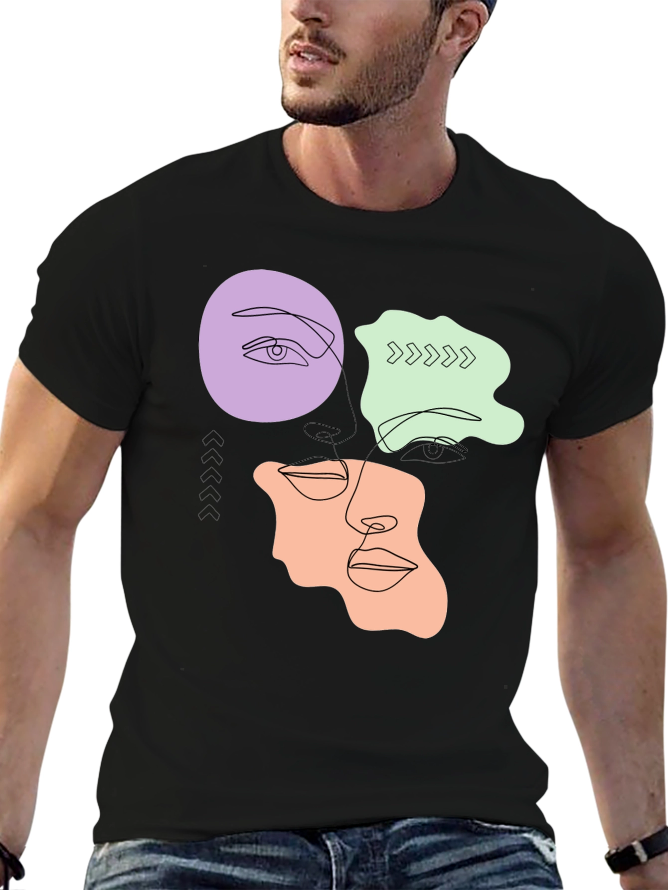 Abstract Face Line Art T-Shirt - Modern Graphic Tee