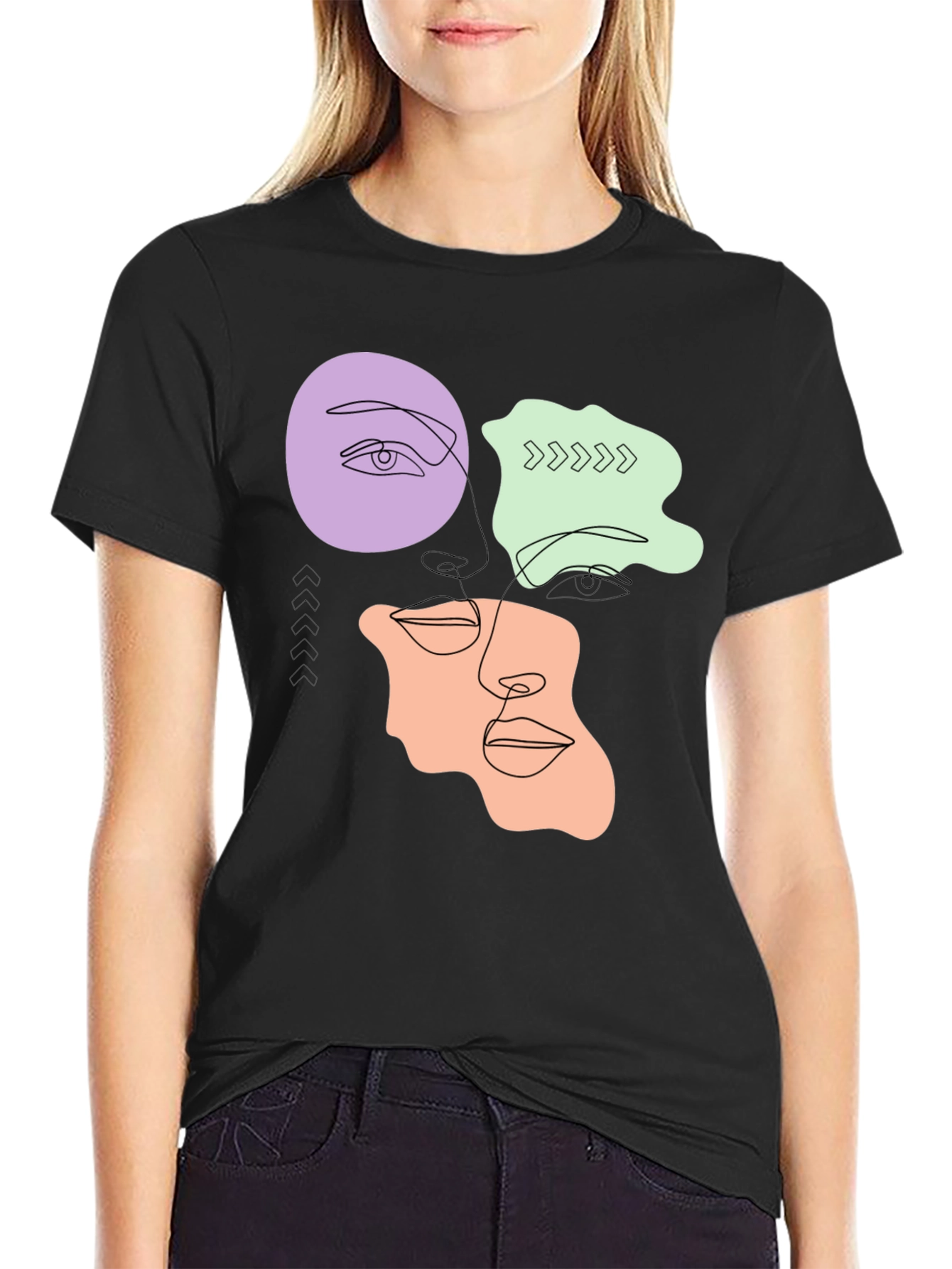 Abstract Face Line Art T-Shirt - Modern Graphic Tee