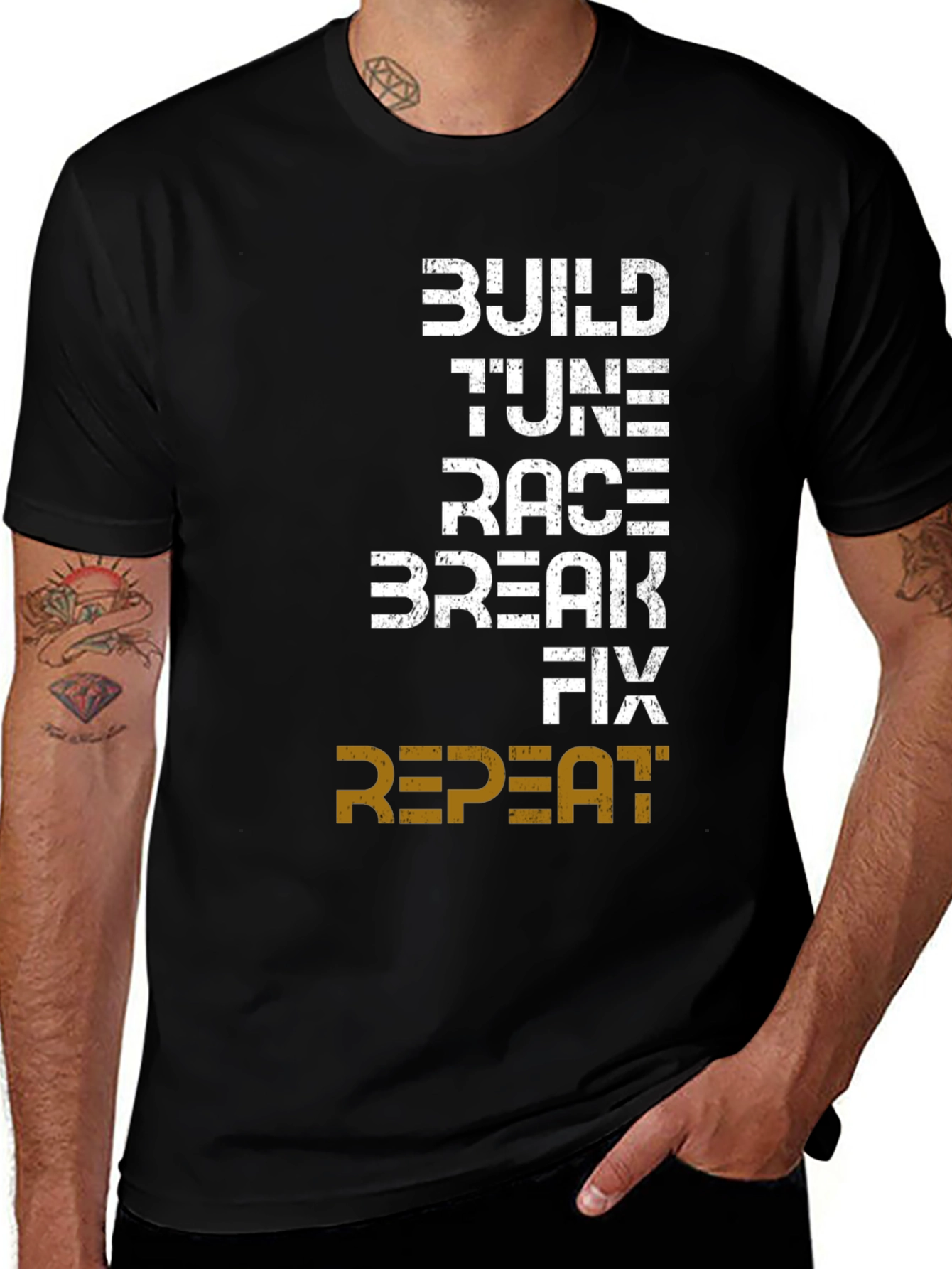 Build Tune Race Repeat Mens Graphic Tee