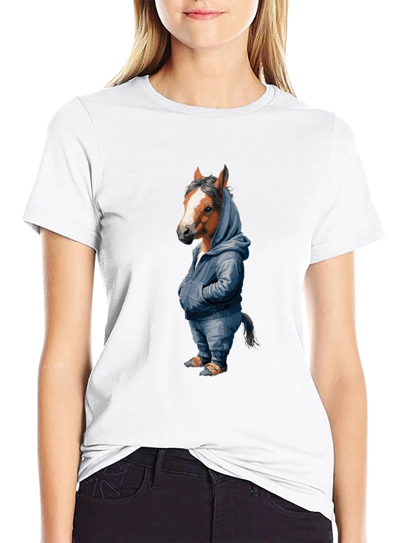 Horse in Hoodie Graphic T-Shirt
