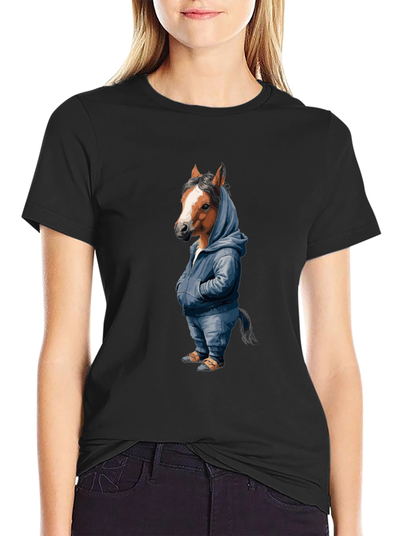 Horse in Hoodie Graphic T-Shirt