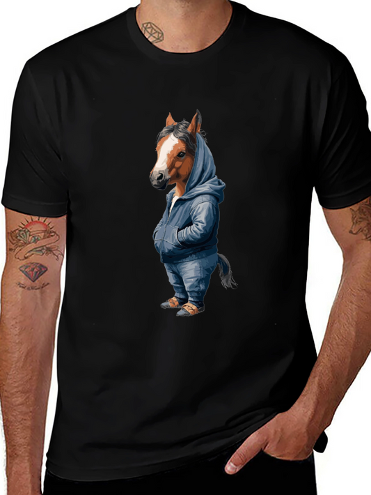 Horse in Hoodie Graphic T-Shirt