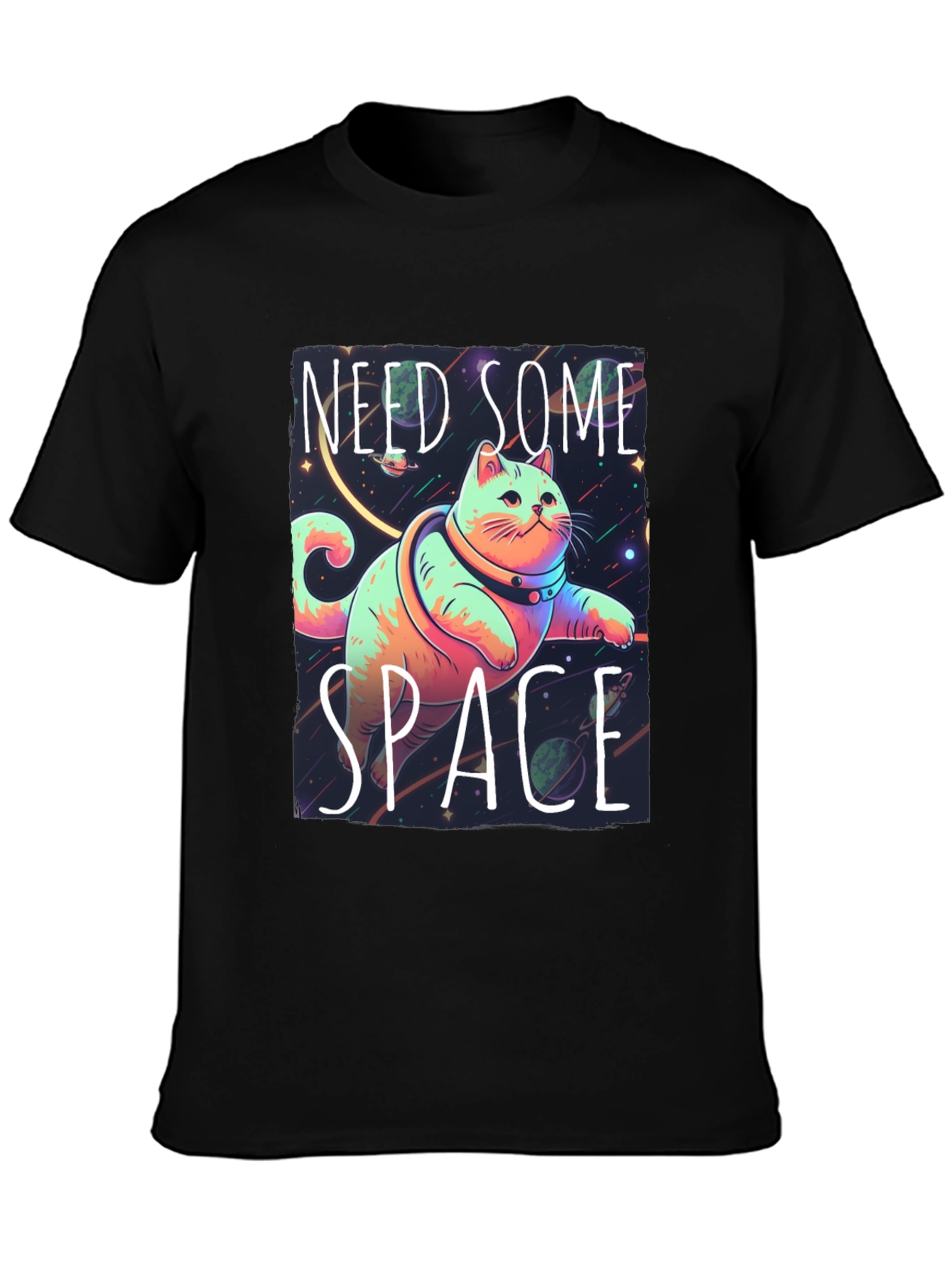 Need Some Space Cat Graphic Tee - Black
