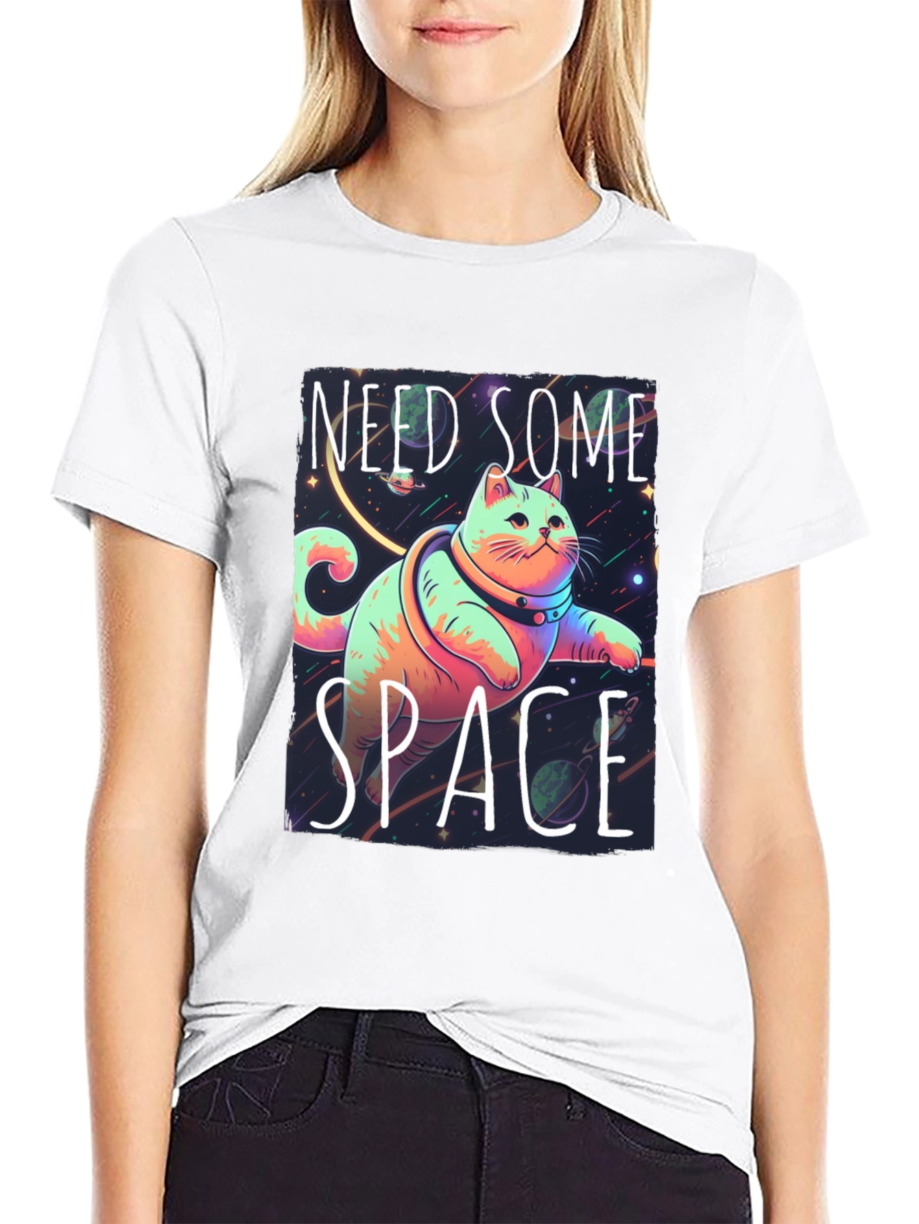 Need Some Space Cat Graphic Tee - Black
