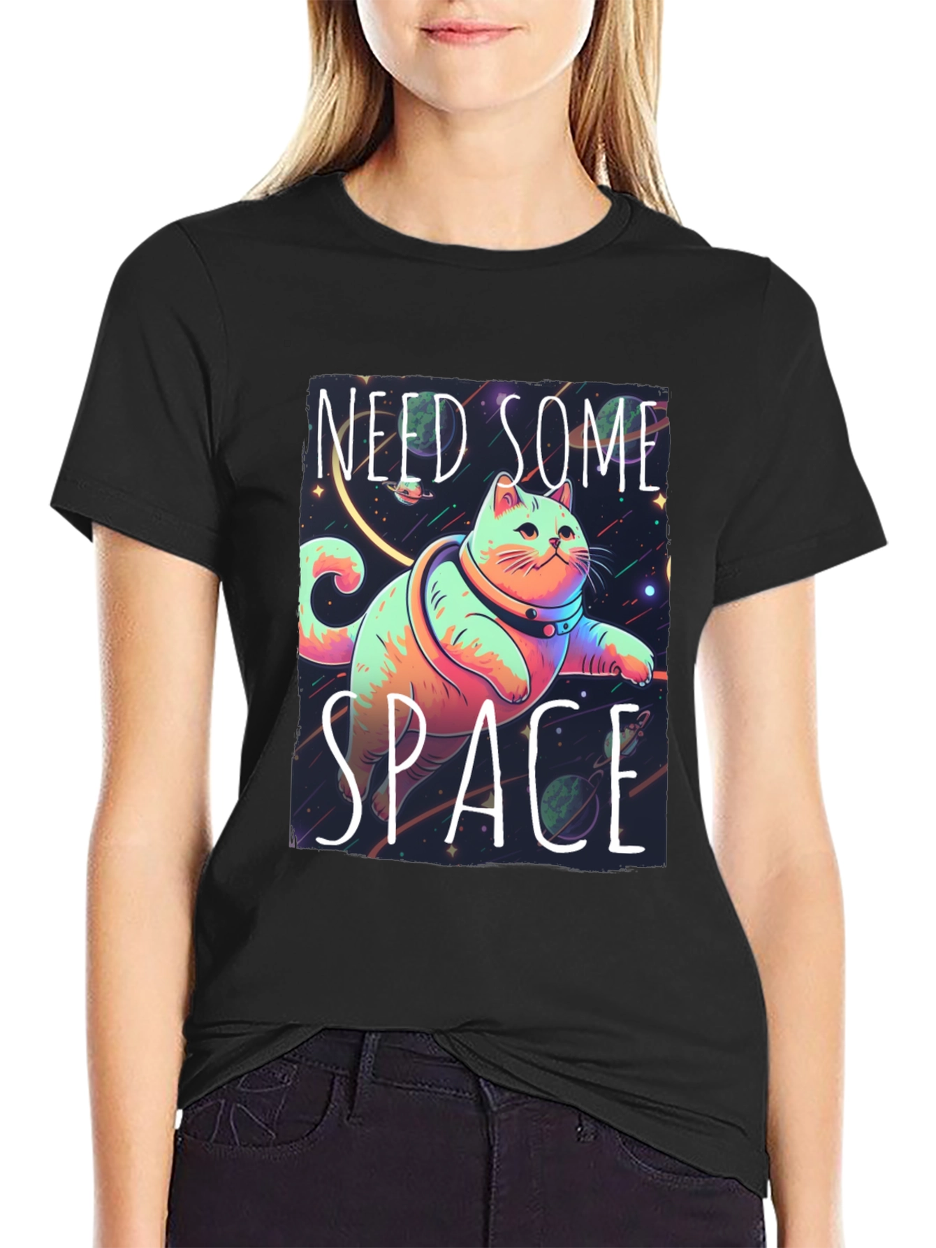 Need Some Space Cat Graphic Tee - Black