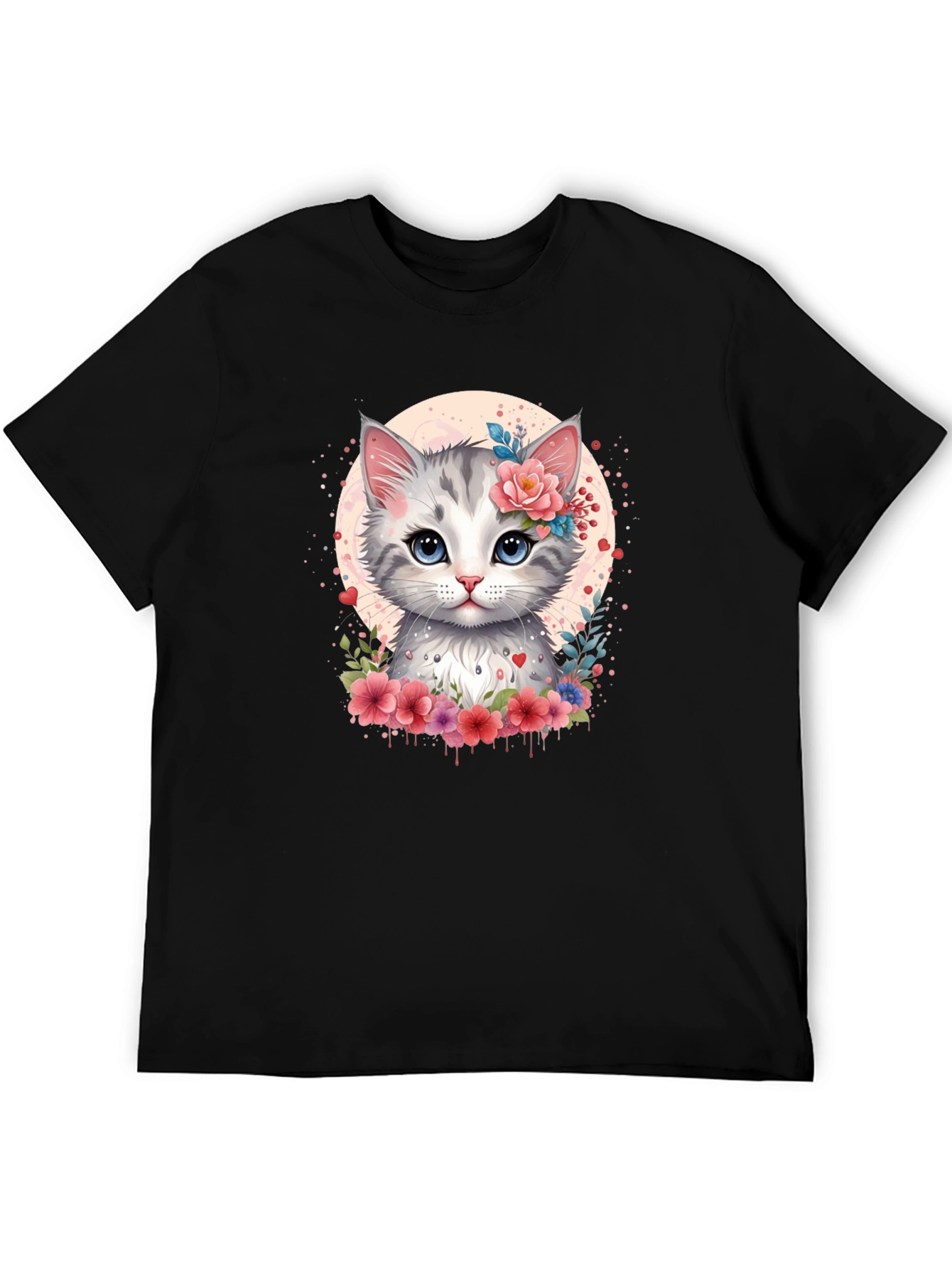 Cat Floral T-Shirt - Cute Kitten Graphic Tee