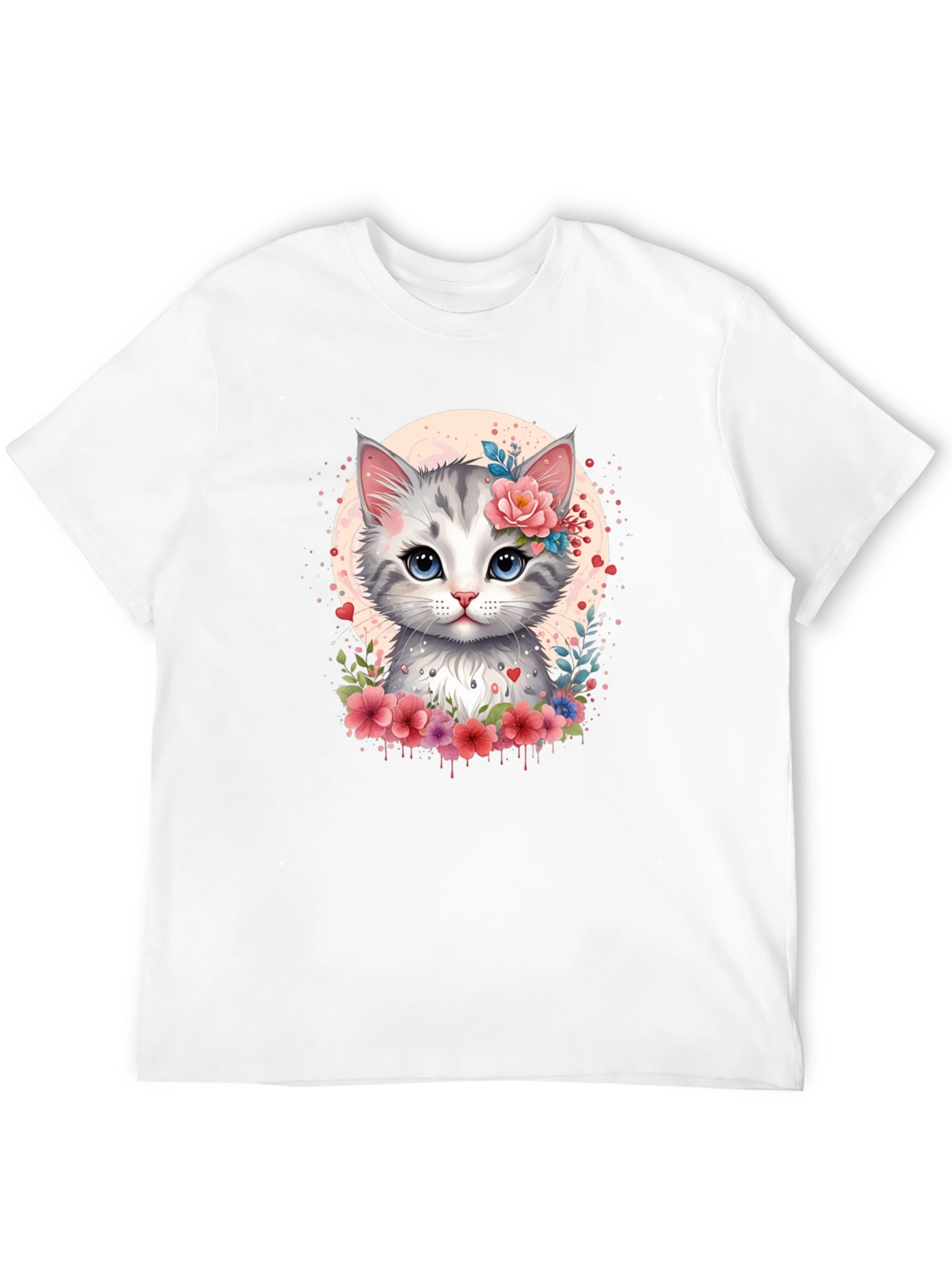 Cat Floral T-Shirt - Cute Kitten Graphic Tee