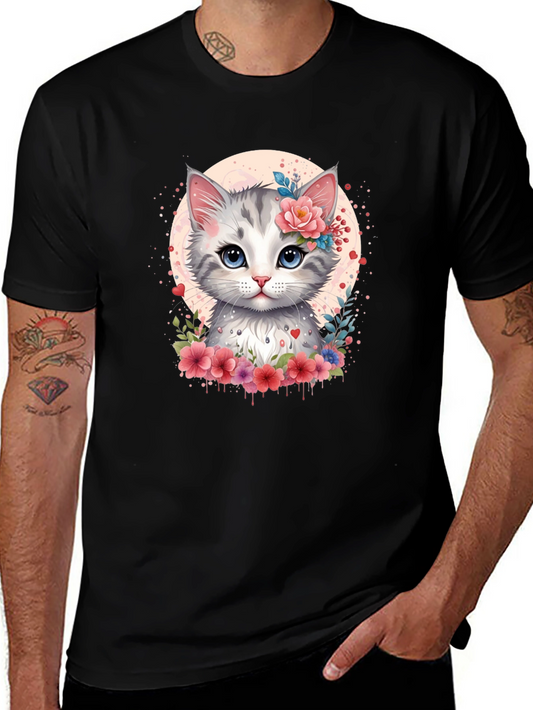 Cat Floral T-Shirt - Cute Kitten Graphic Tee
