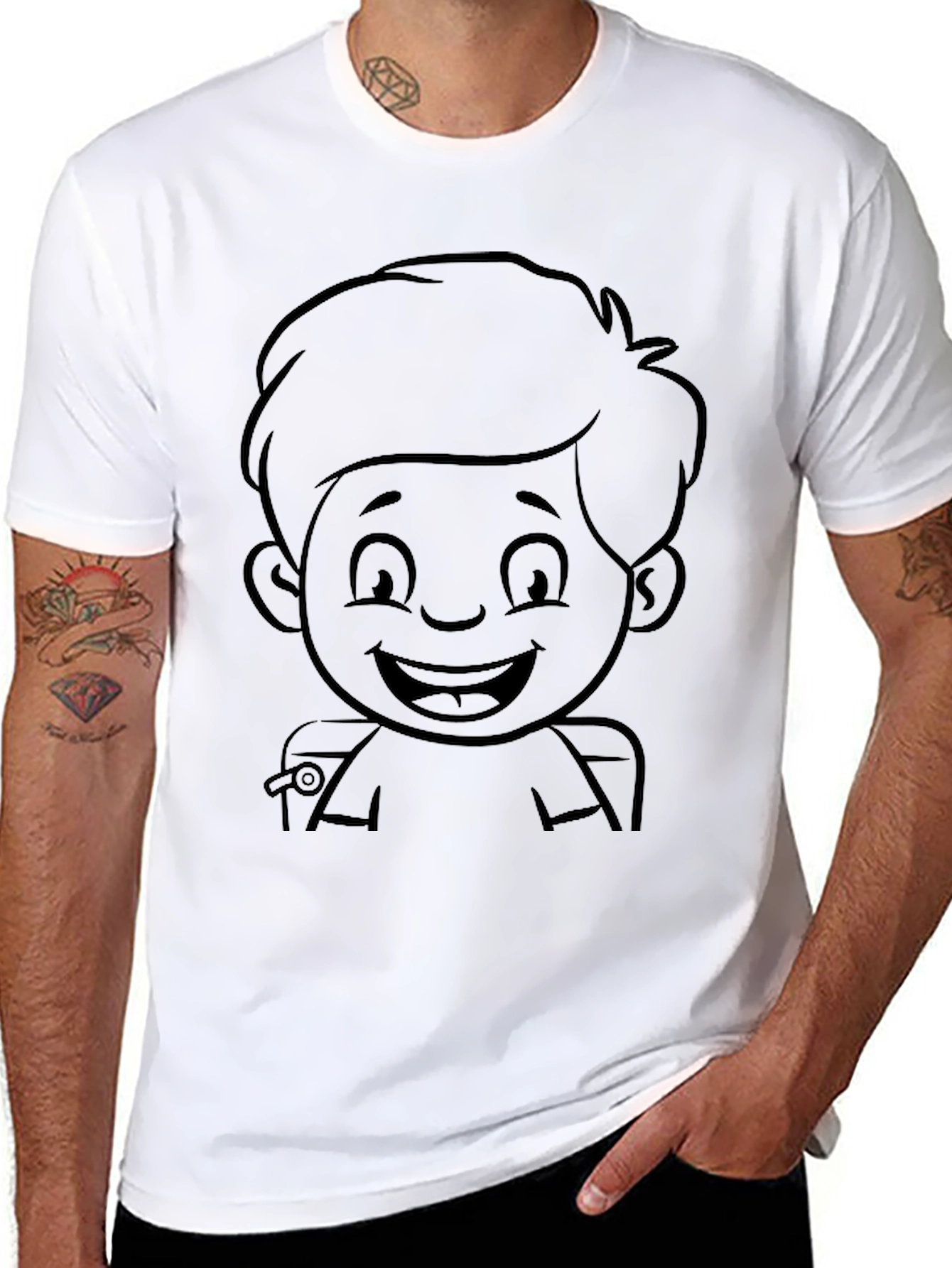 Cartoon Boy Black T-Shirt