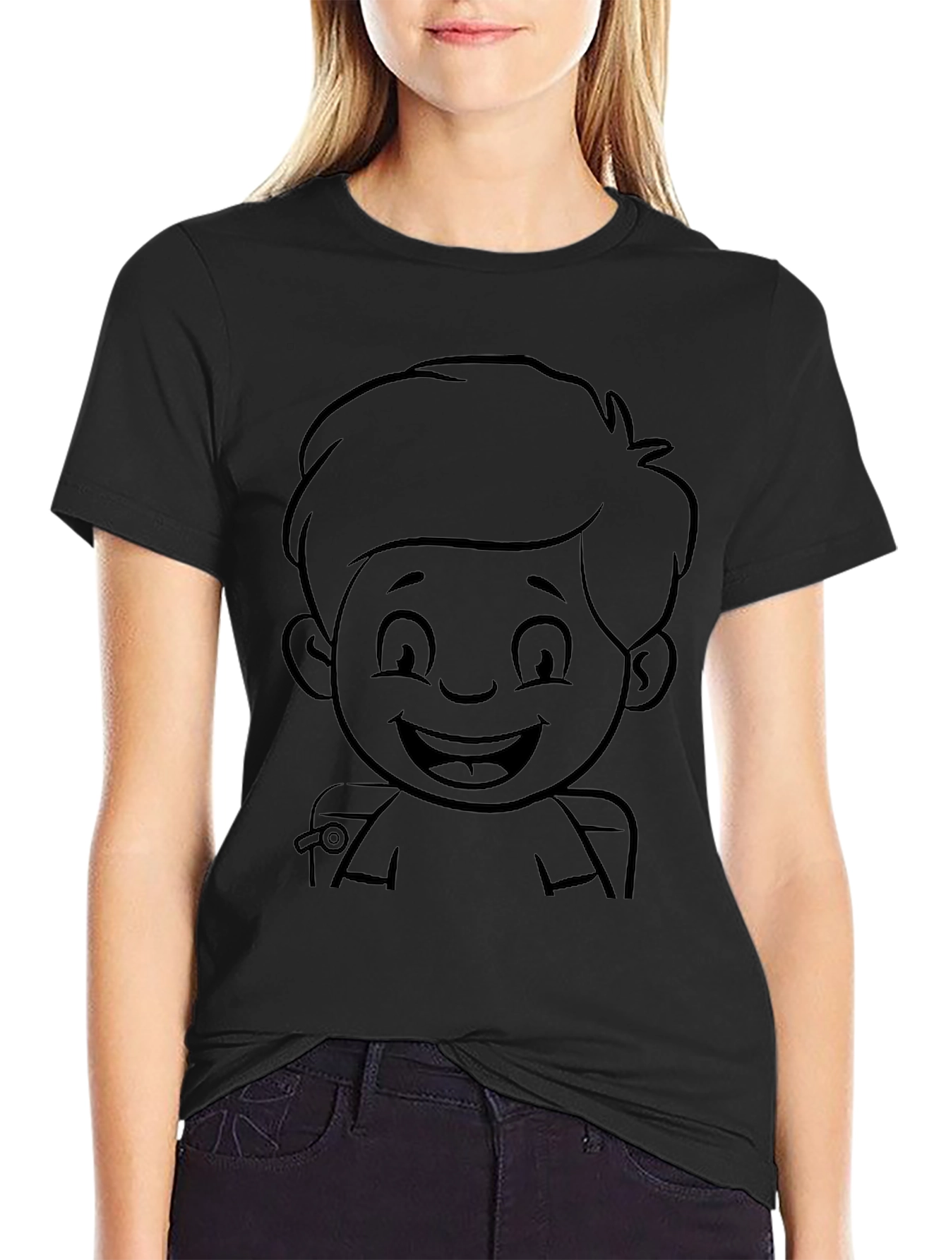 Cartoon Boy Black T-Shirt