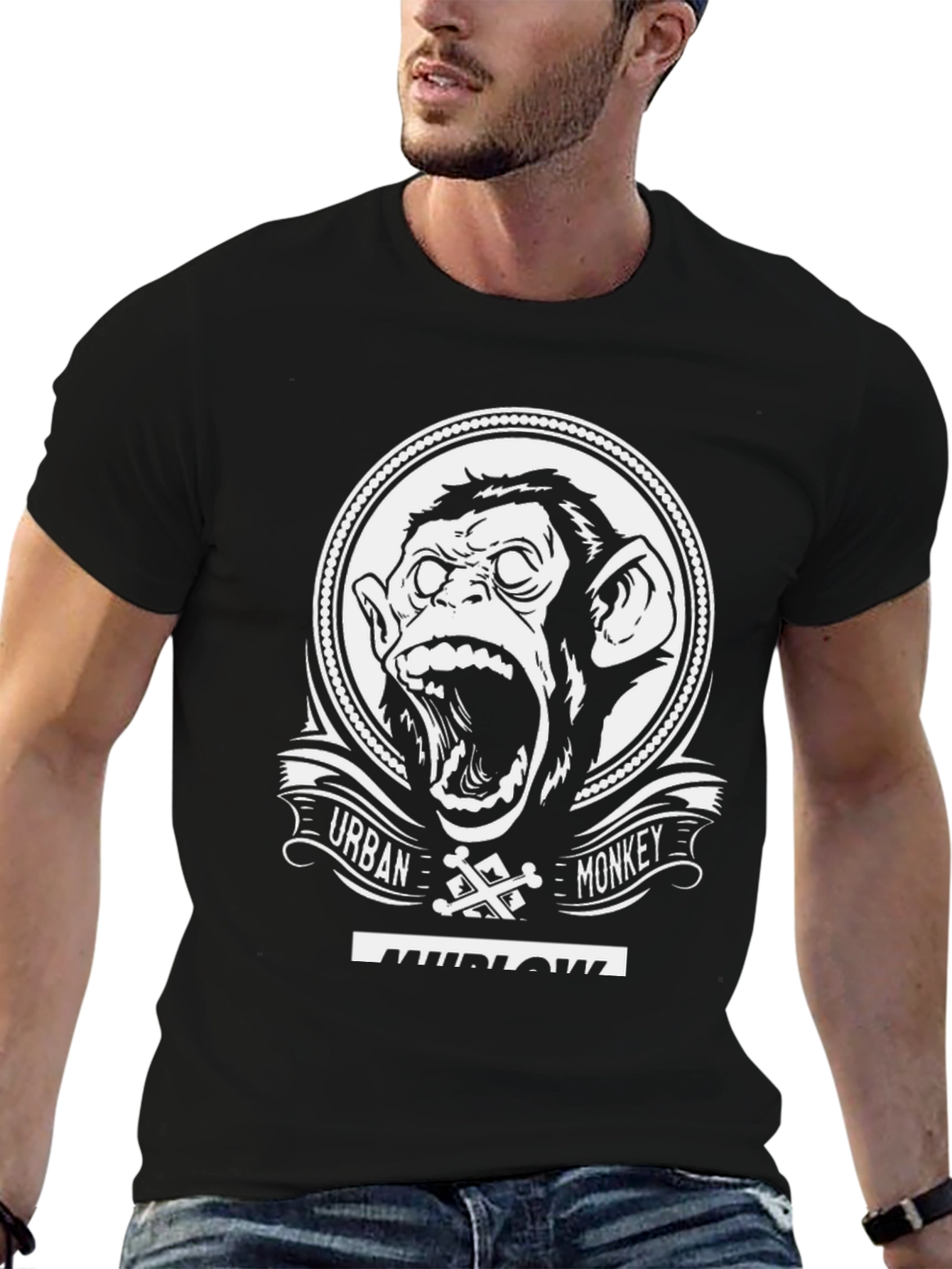 Urban Monkey Graphic Tee - Black Cotton T-Shirt