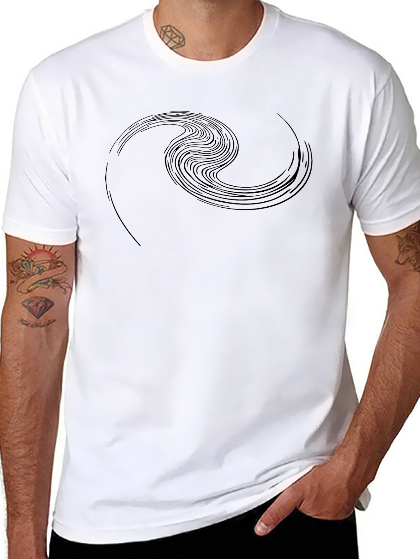 Abstract Wave Graphic Black T-Shirt