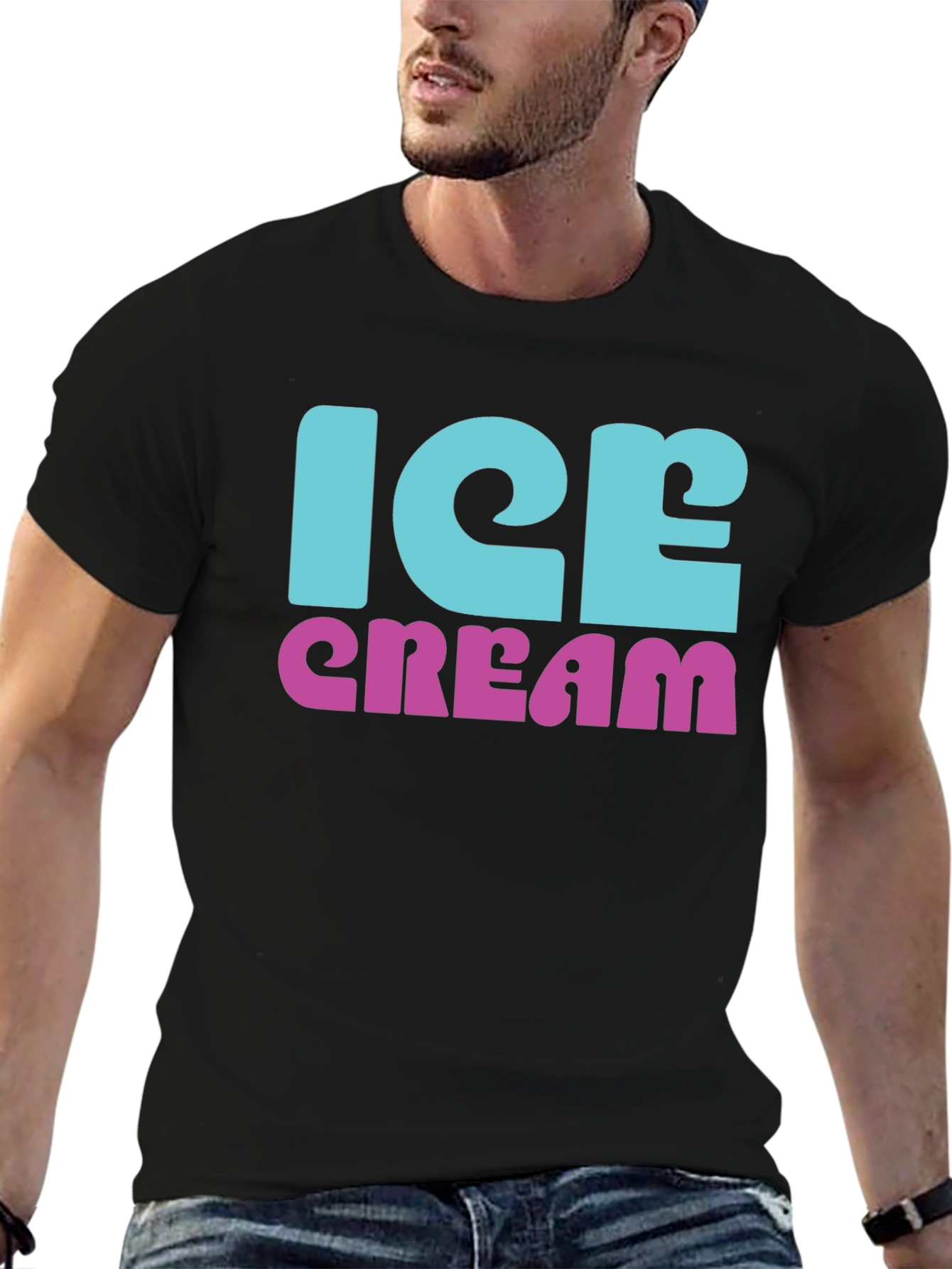 Ice Cream Graphic Print Black T-Shirt
