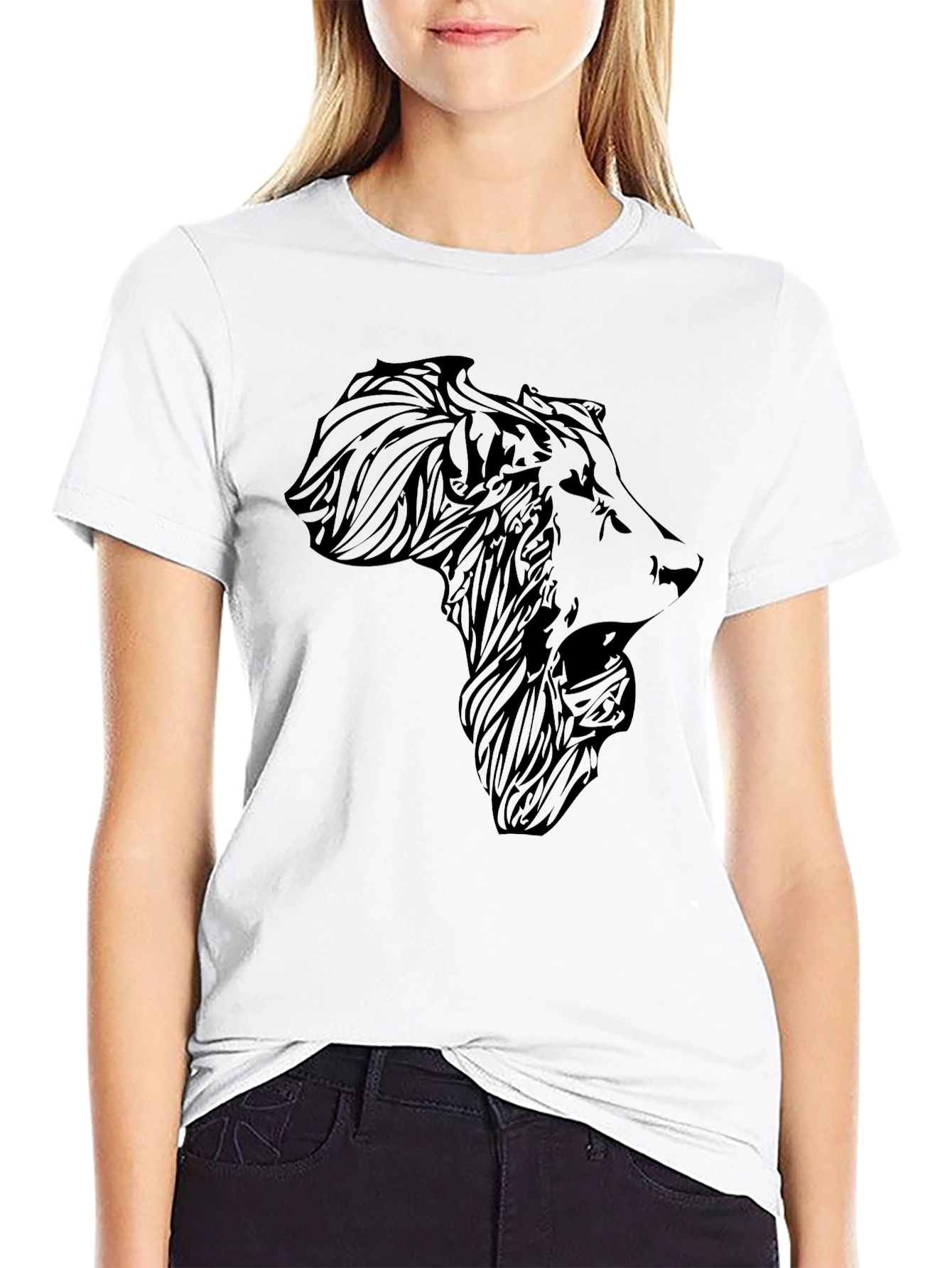 Lion Africa Map T-Shirt - Mens Black Graphic Tee