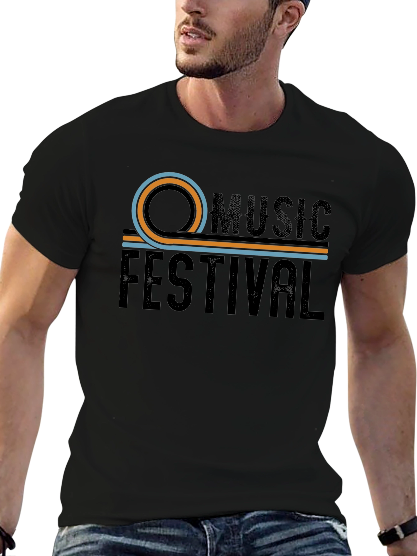 Music Festival Retro Graphic Black Tee