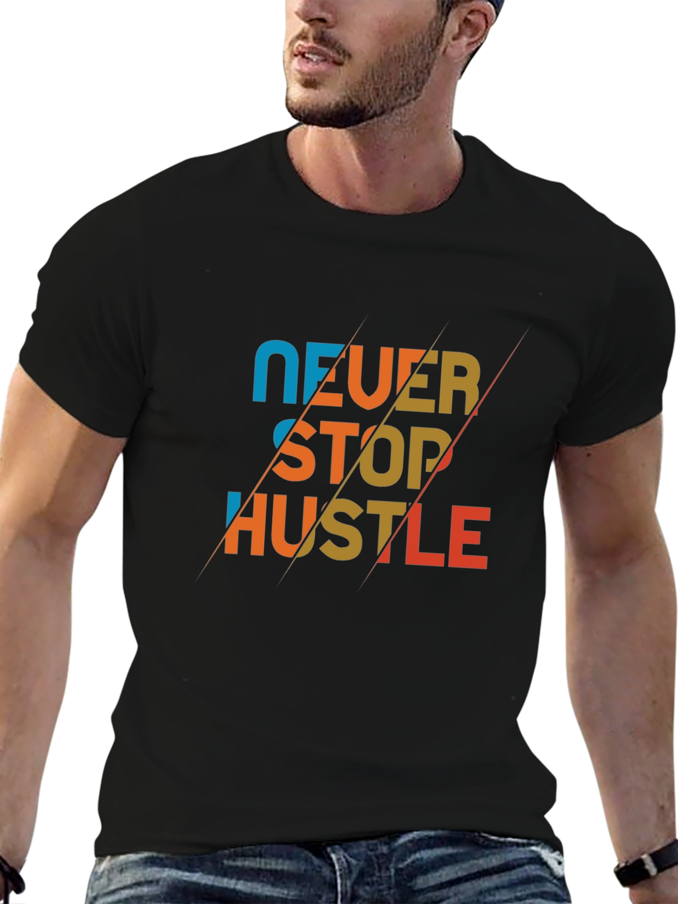 Never Stop Hustle Graphic Tee - Mens Black T-Shirt