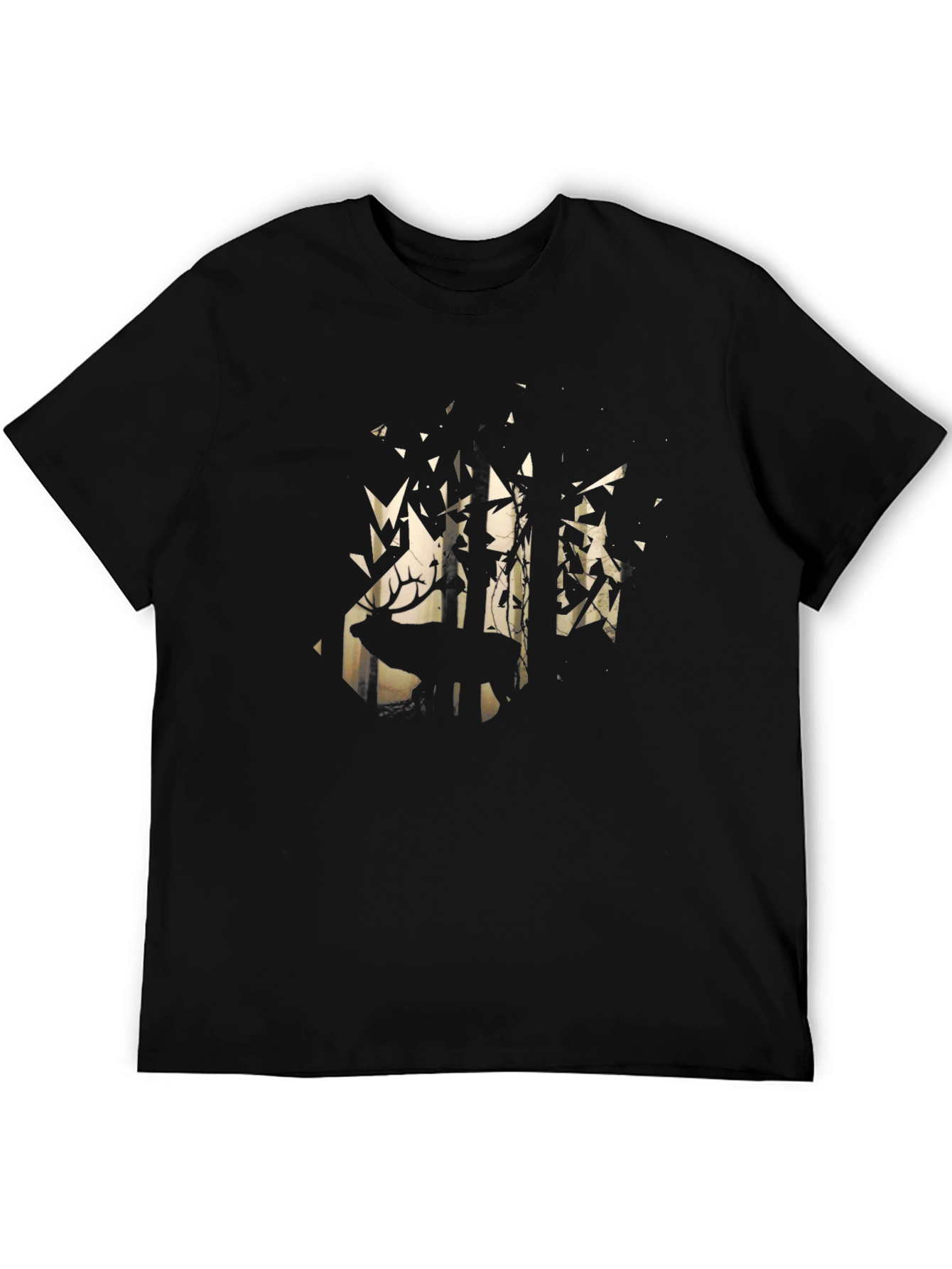 Mens Black Deer Forest Graphic Tee