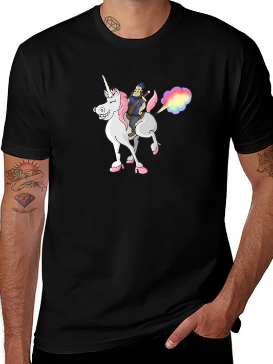 Unicorn Rider Black T-Shirt - Fantasy Cartoon Tee