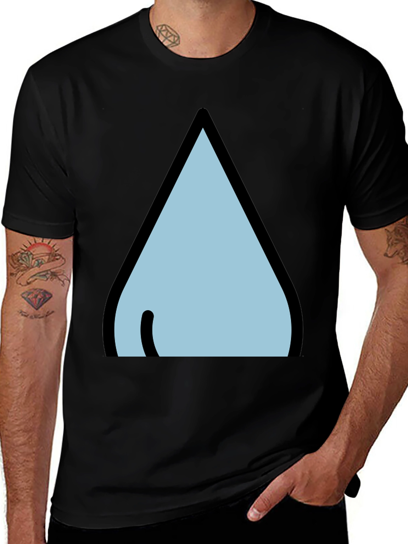 Black T-Shirt with Stylized Waterdrop Design