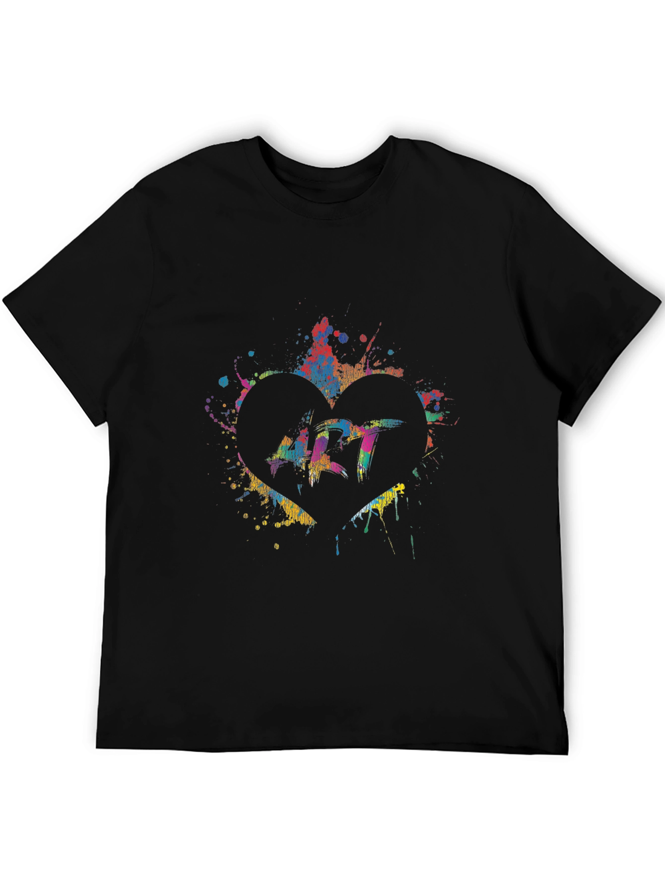 Art Heart Splatter Graphic Black T-Shirt