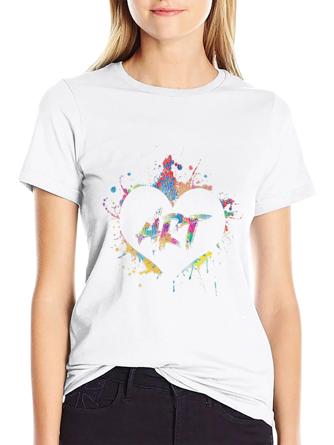 Art Heart Splatter Graphic Black T-Shirt