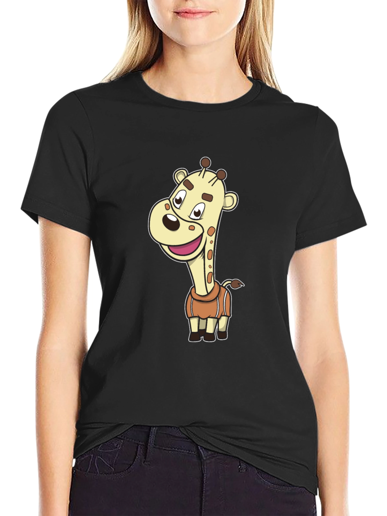 Cartoon Giraffe Black T-Shirt