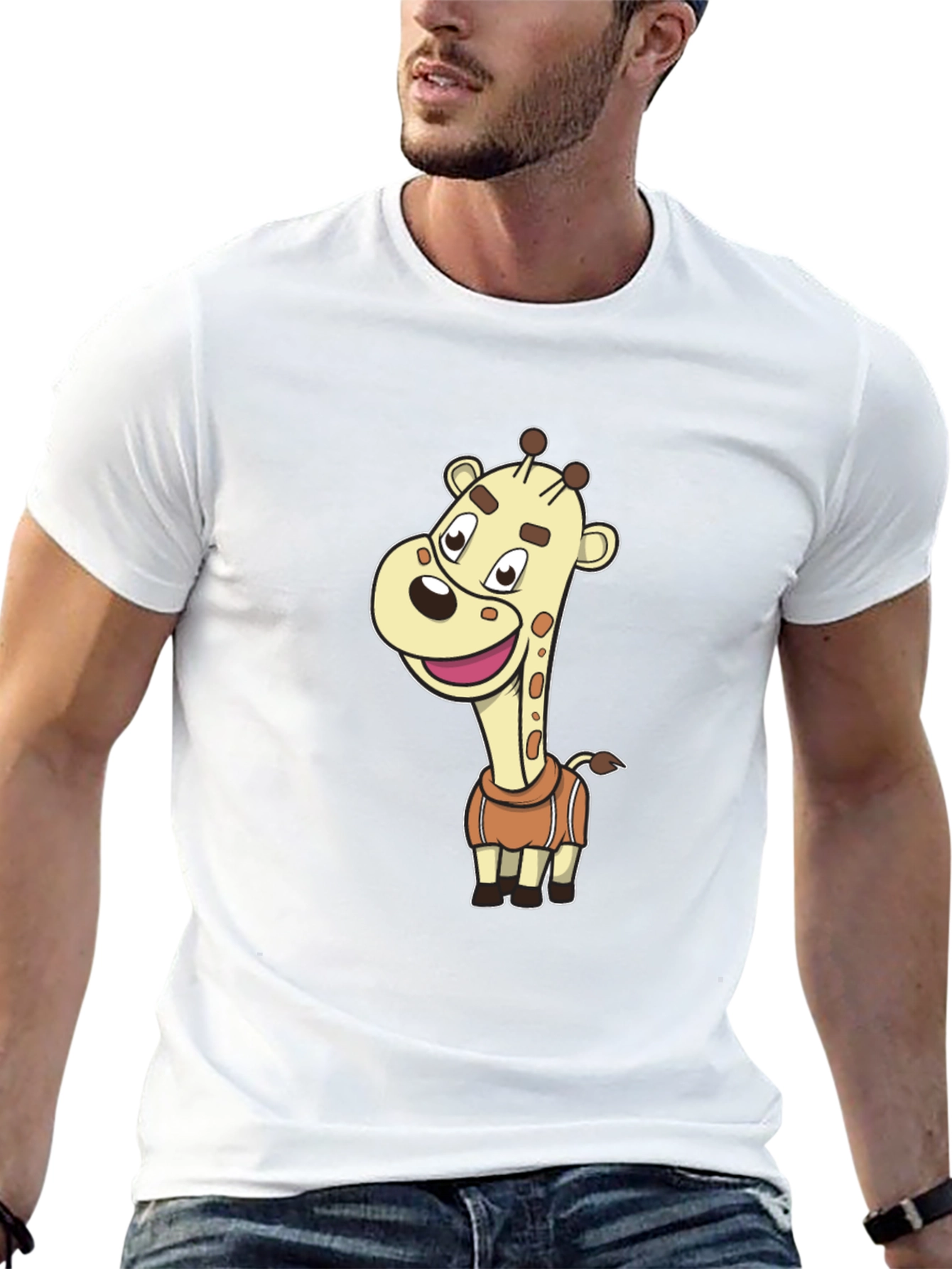 Cartoon Giraffe Black T-Shirt