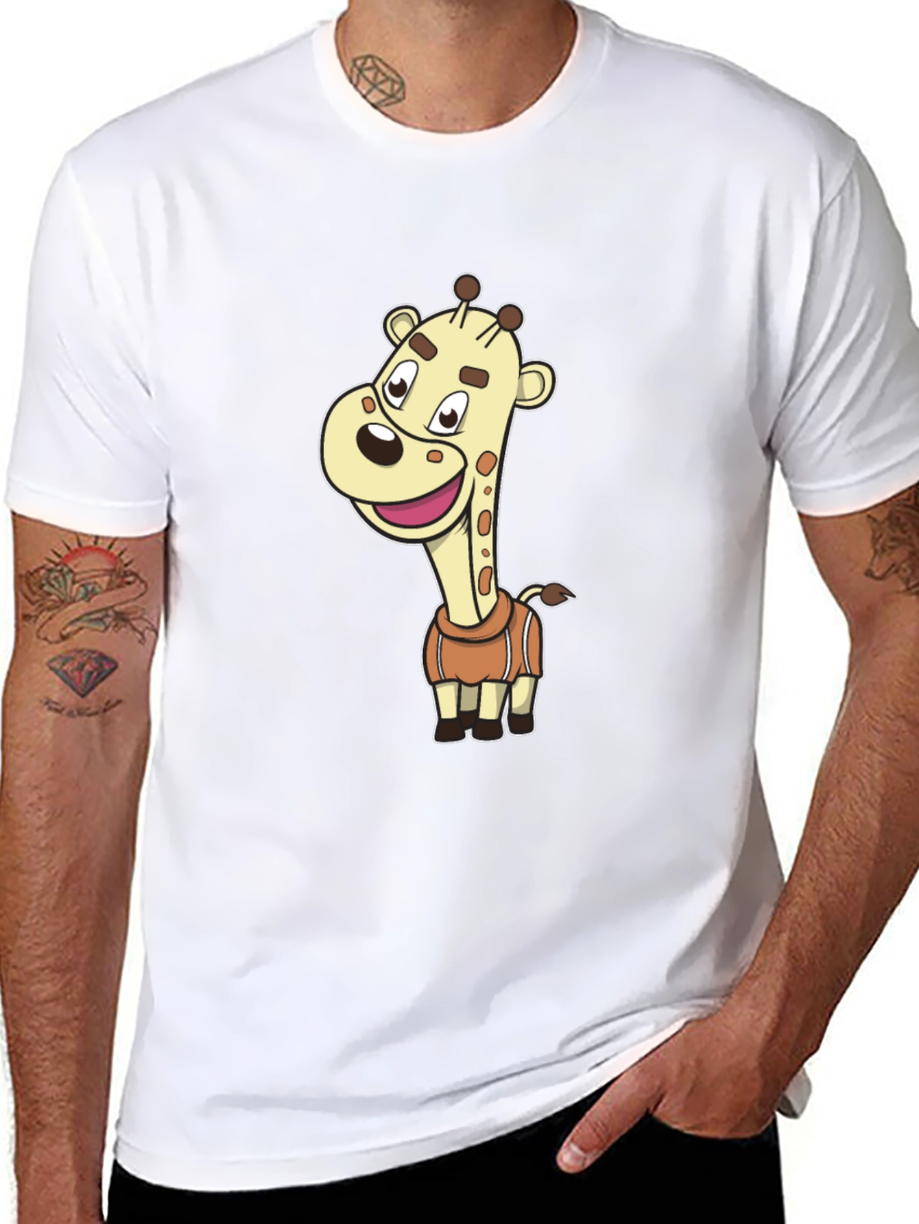 Cartoon Giraffe Black T-Shirt