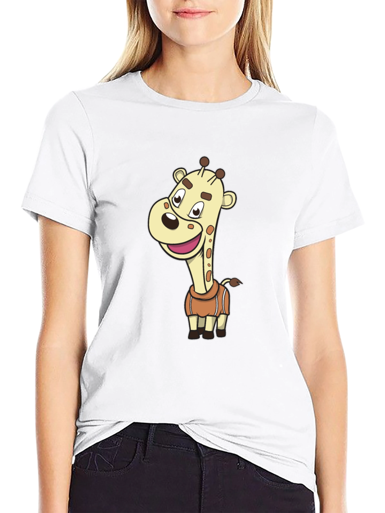 Cartoon Giraffe Black T-Shirt